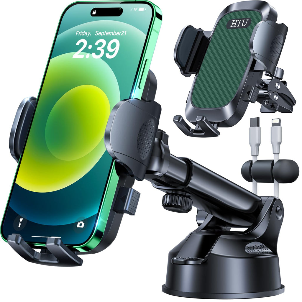 HTU 2026 Best Car Phone Holder 【Ultimate 5-in-1 & Upgraded 100+LBS Strongest Suction】【True Military-Grade & Safety Cert】 360° Windshield Dashboard Vent Mount Stand for iPhone Android & Truck, Black