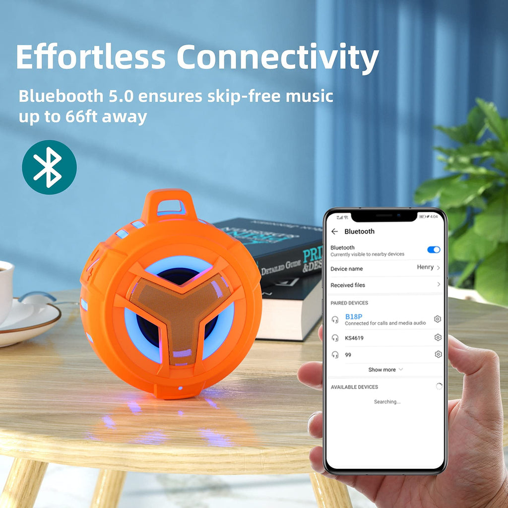 EBODA Bluetooth Shower Speaker, Portable Bluetooth Speakers, IP67 Waterproof Wireless Speaker with LED Light, Floating, 2000mAh, True Wireless Stereo for Kayak, Beach, Gifts for unisex -Black