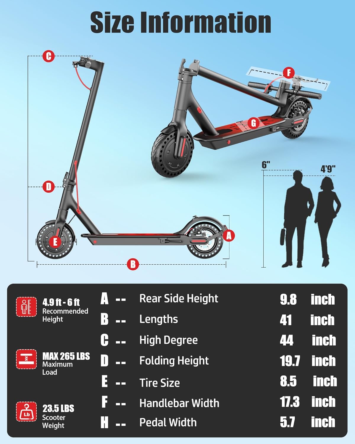 Electric Scooter for Adults, Peak 500W/650W Motor, 19/21 MPH Max Speed, 21/23 Miles Range, 36V Battery, 8.5" Solid Tires, App Control, Lightweight, Foldable Electric Scooter for Commuting, UL2272