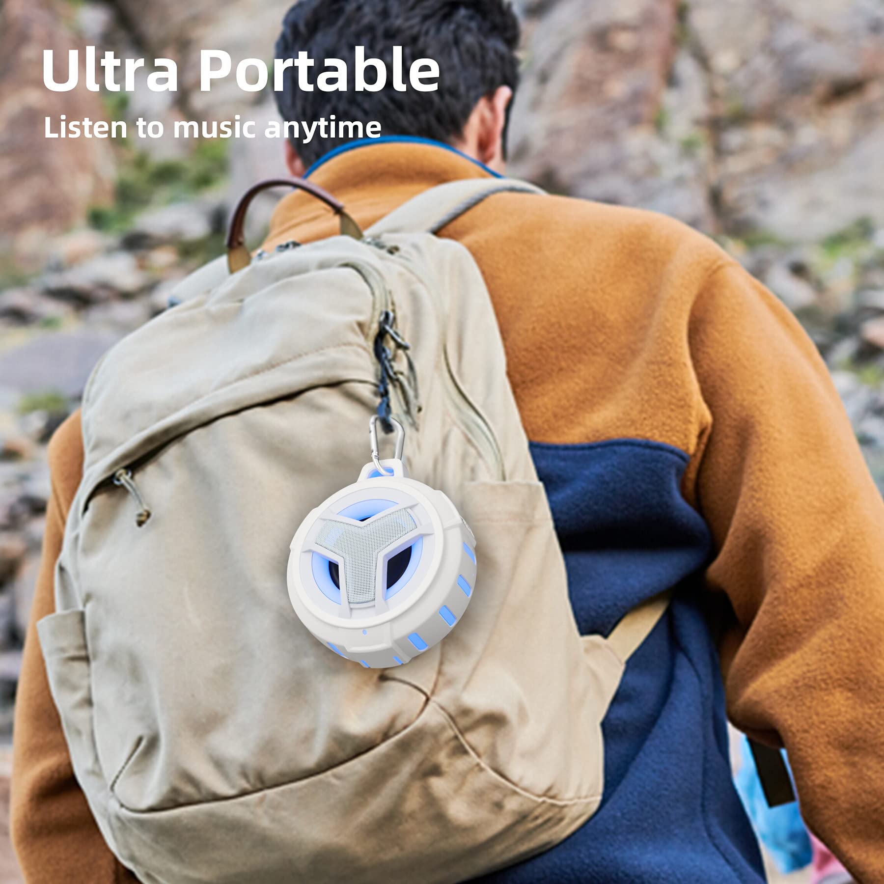 EBODA Bluetooth Shower Speaker, Portable Bluetooth Speakers, IP67 Waterproof Wireless Speaker with LED Light, Floating, 2000mAh, True Wireless Stereo for Kayak, Beach, Gifts for unisex -Black