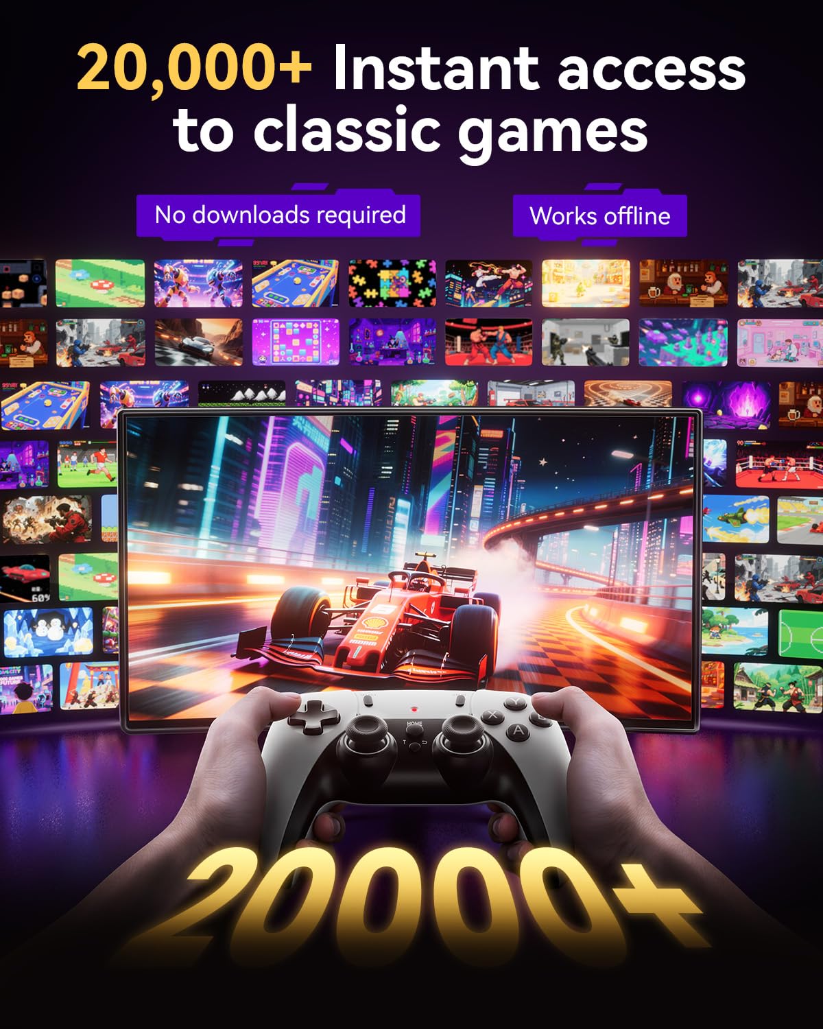 2025 Retro Gaming Console Pro 4K HDMI with 20,000+ Built-in Classic Video Games, Retro Game Stick with 23 Emulators Plug & Play TV Video Gaming Stick with 64GB Memory