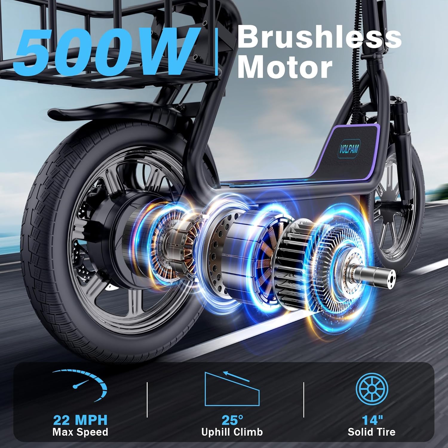 VOLPAM Electric Scooter, 350W/500W Powerful Motor, 8.5"/10" Solid Tires, 19/22Mph, 28/23/21/16 Miles Max Range, Dual Braking