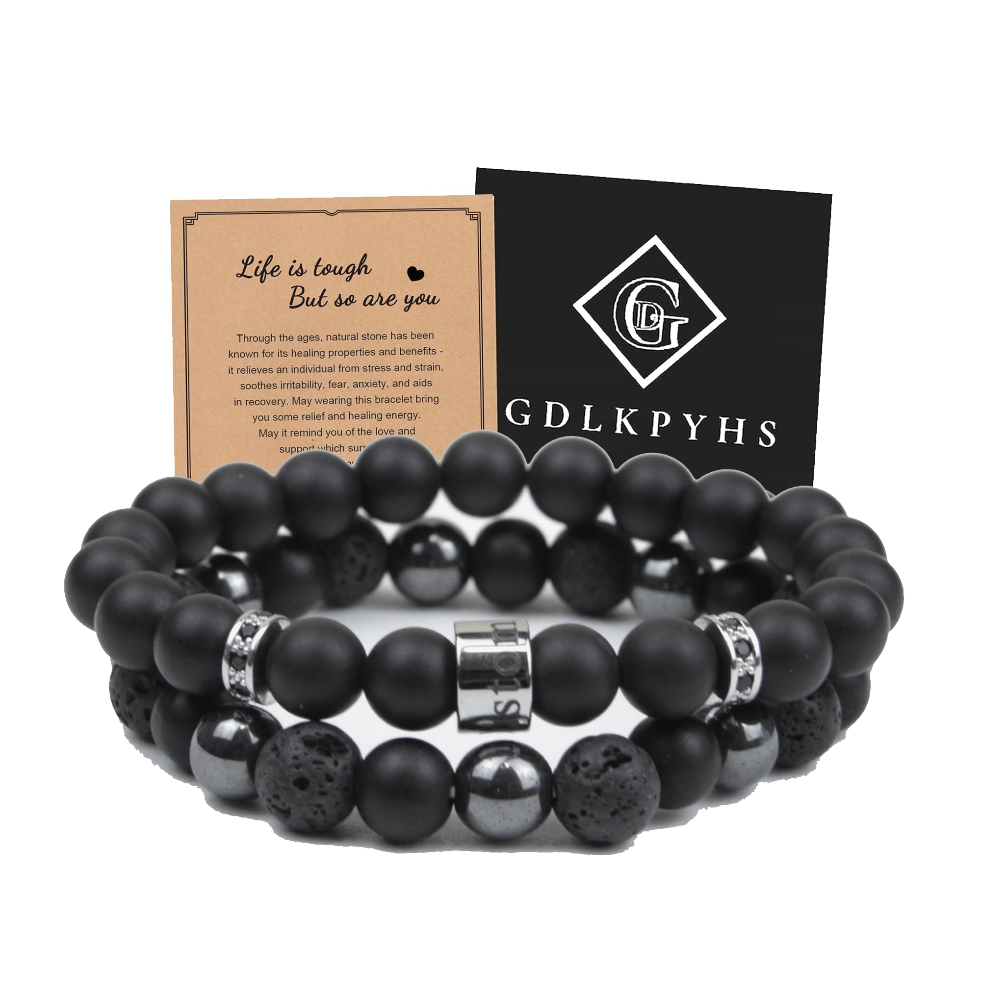 Black Obsidian Bracelet for Men - Black Tourmaline Beaded Bracelets - Mens Bracelet Set 8MM Black Onyx Hematite Lava Stone Beads Triple Protection Bracelet for Men Women Gifts
