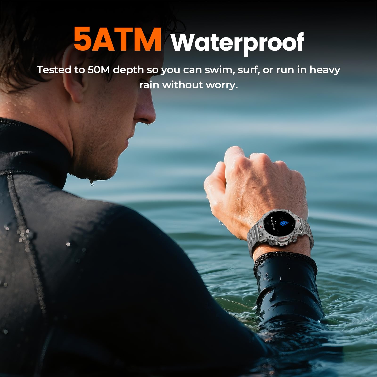 WalkerFit Smart Watch for Men, 1.43" Round AMOLED, 5ATM Waterproof, Heart Rate & Sleep Monitor,Long Battery,Outdoor Fitness Activity Tracker,Voice Control&Bluetooth Call,Compatible with iPhone Android