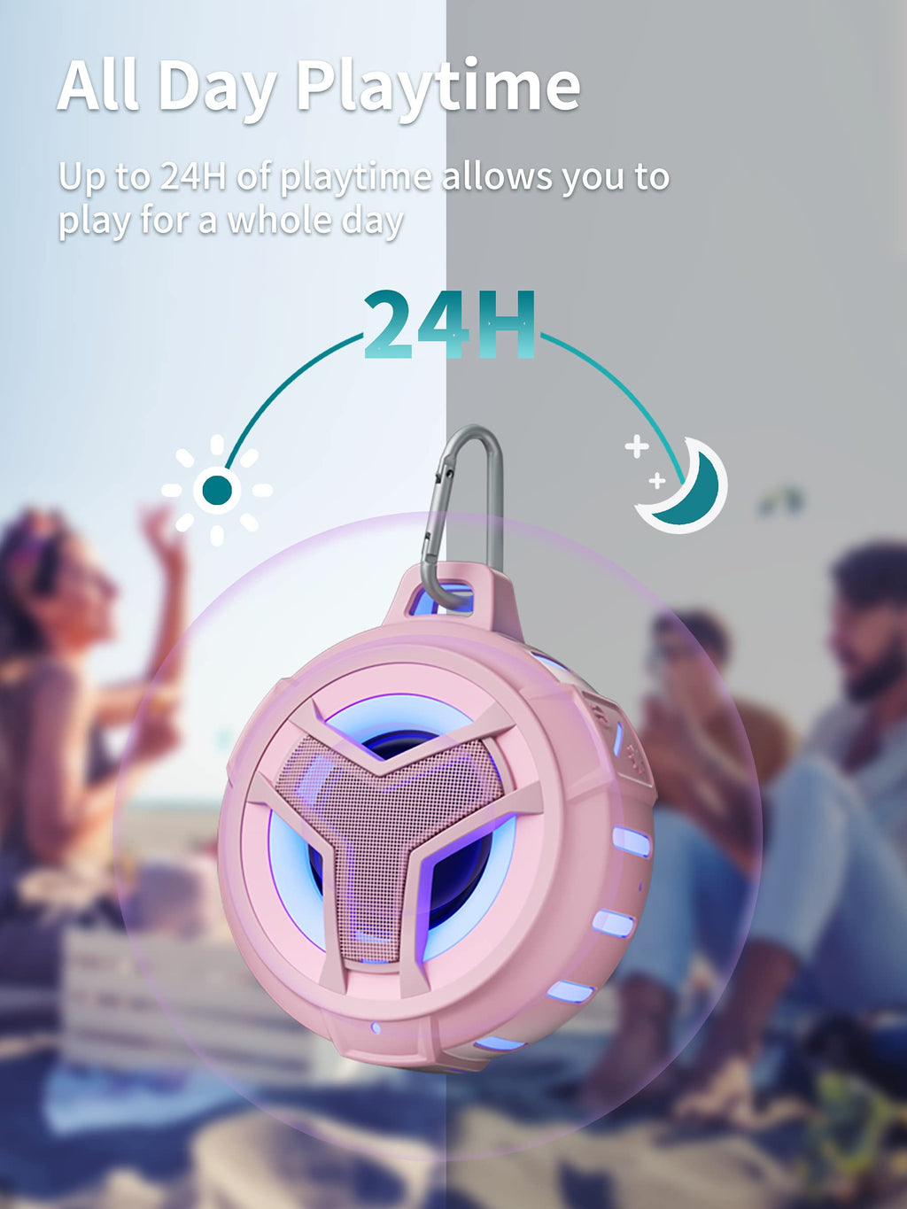 EBODA Bluetooth Shower Speaker, Portable Bluetooth Speakers, IP67 Waterproof Wireless Speaker with LED Light, Floating, 2000mAh, True Wireless Stereo for Kayak, Beach, Gifts for unisex -Black