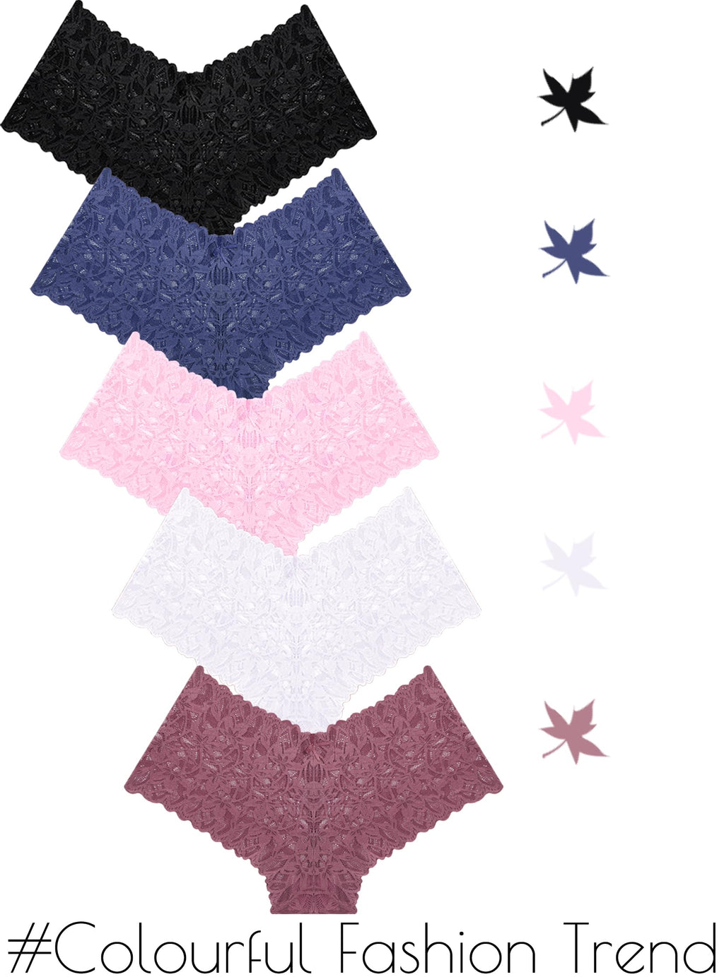 Sexy Women's Underwear Lace Shorts V Waist Breathable Cheeky Panties Boyshorts Underwear Women 5 Pack