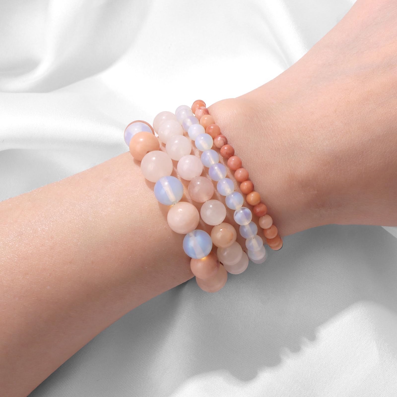 4pcs Beaded Bracelets for Women,Natural Healing Crystal Gemstones Bracelet,Anxiety Stress Relief Bracelet Handmade purple Jewelry Gifts for Women