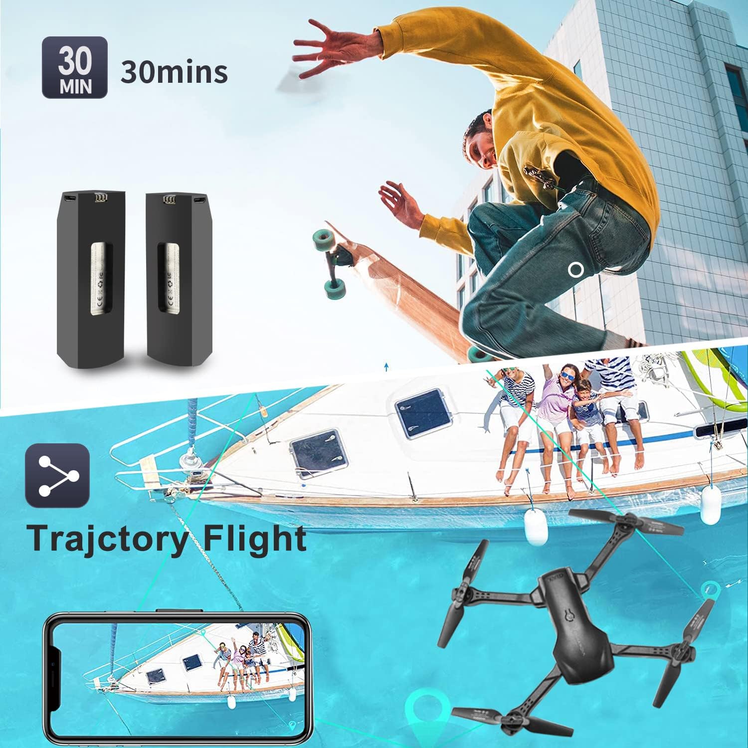 DRONEEYE 4DV13 Drone with 1080P HD FPV Camera for Kids Adults,Remote Control Helicopter Quadcopter for Beginners boy Toys Gift,Waypoint Functions,Altitude Hold, Gesture Selfie,3D Flips,2 Batteries,Black