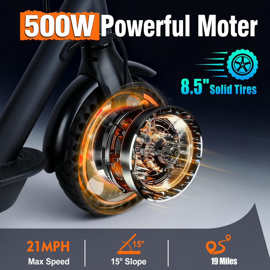 ‌Fregogo Electric Scooter for Adults - Folding Commuter E-Scooter,500W Peak Motor,12/21 Mile Long Range Adults Electric Scooter,16/19 MPH Speed,8.5" Anti-Solid Tires, Dual Brake System & App Control