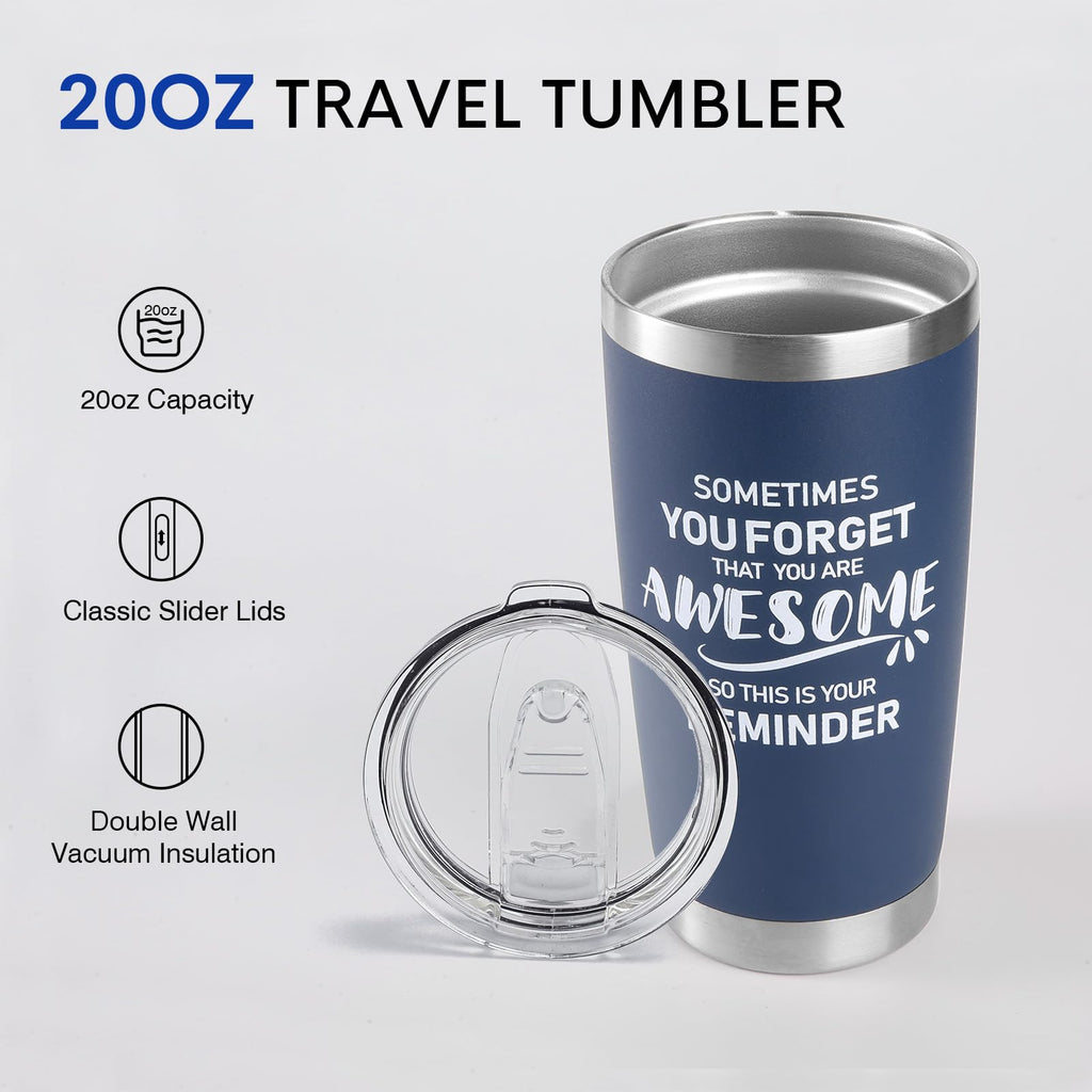 NOWWISH Inspirational Coffee Mug for Men, 14oz Vacuum Insulated Stainless Steel Cup, You Are Awesome Gift for Husband, Boyfriend, Dad - Navy Blue