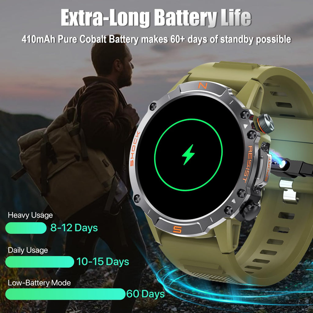 WalkerFit Smart Watch for Men, 1.43" Round AMOLED, 5ATM Waterproof, Heart Rate & Sleep Monitor,Long Battery,Outdoor Fitness Activity Tracker,Voice Control&Bluetooth Call,Compatible with iPhone Android