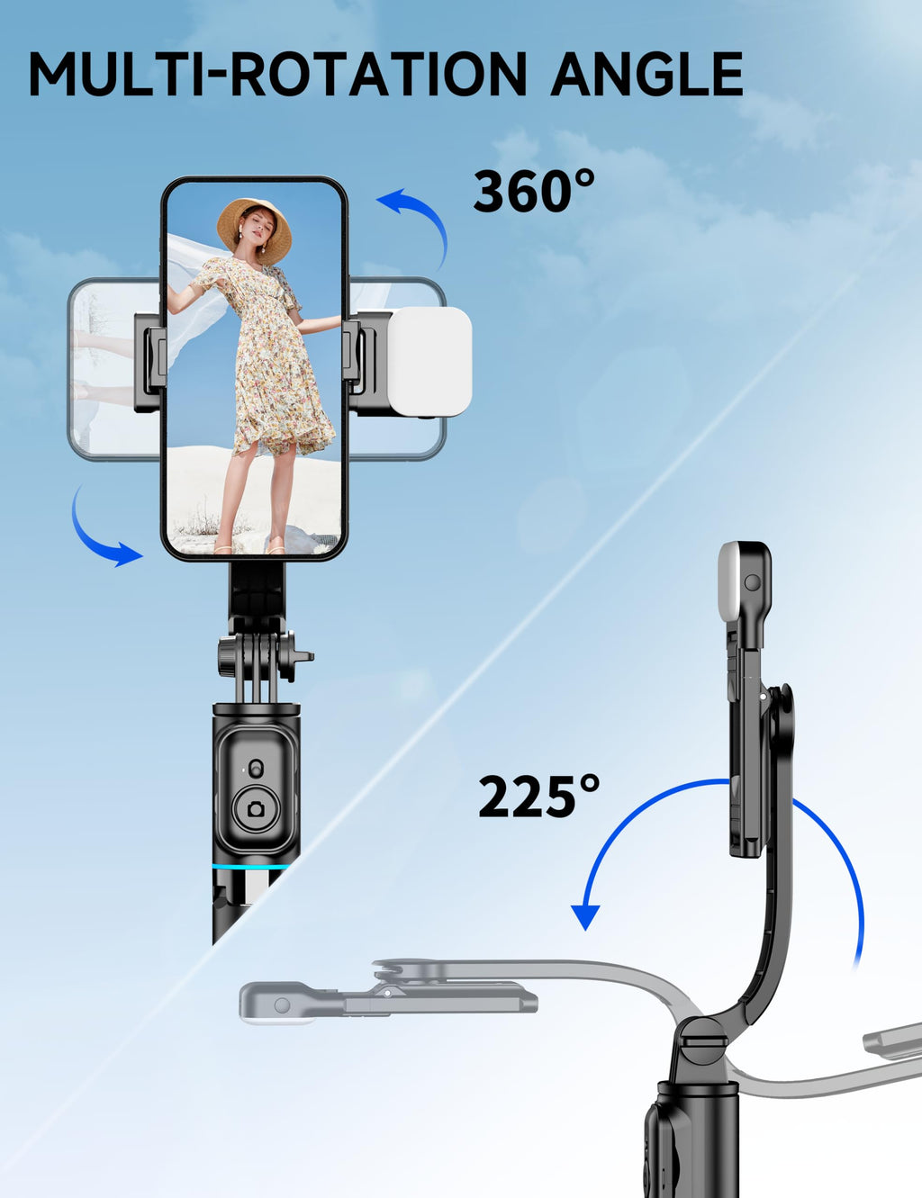 Selfie Stick, 41'' Extendable Phone Tripod Stand with Phone Holder & Detachable Remote, 360° Rotation Selfie Stick Tripod for Cell Phone Compatible with iPhone, Android, Samsung