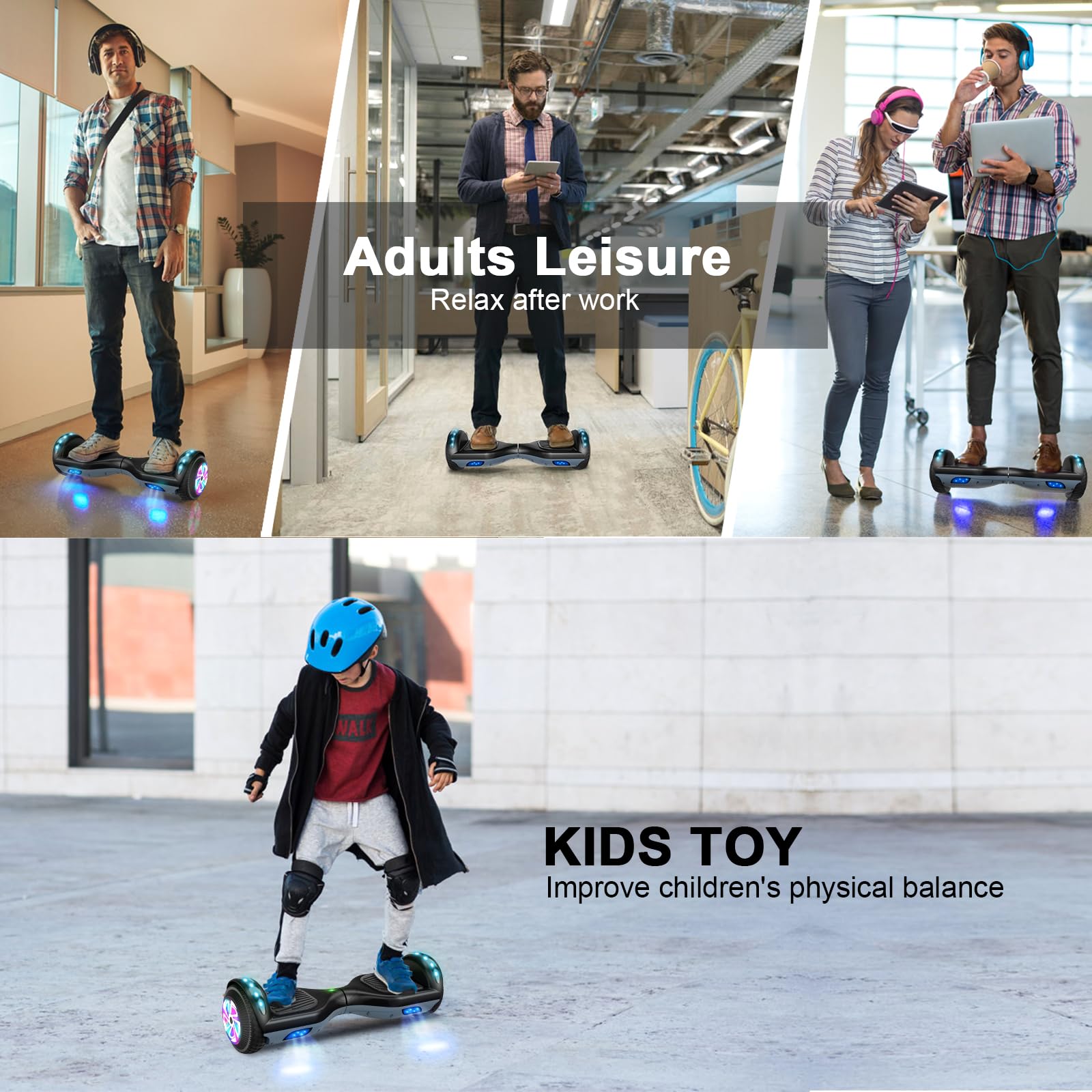 LIEAGLE Hoverboard, 6.5" Self Balancing Scooter Hover Board with Bluetooth Wheels LED Lights for Kids Adults