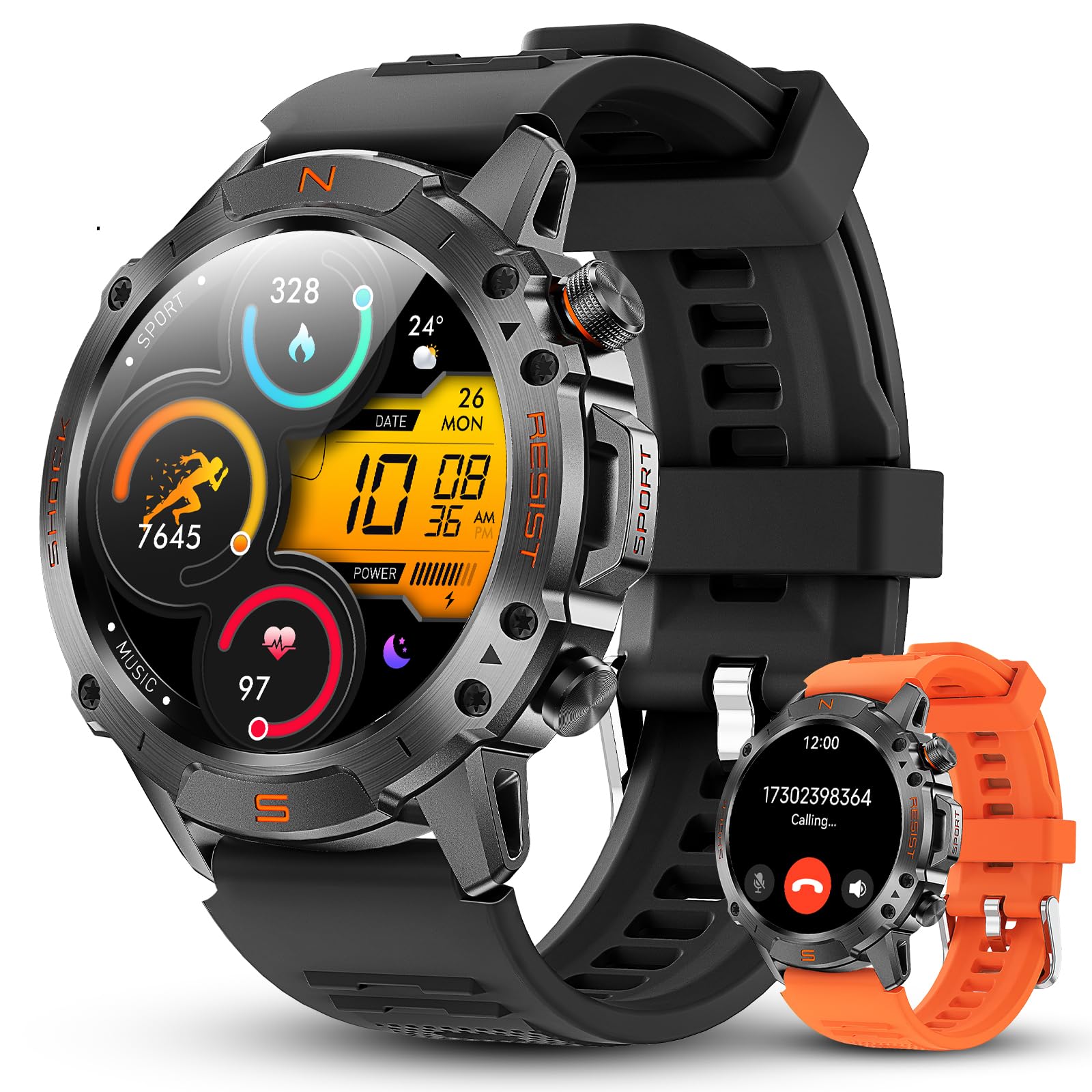 WalkerFit Smart Watch for Men, 1.43" Round AMOLED, 5ATM Waterproof, Heart Rate & Sleep Monitor,Long Battery,Outdoor Fitness Activity Tracker,Voice Control&Bluetooth Call,Compatible with iPhone Android