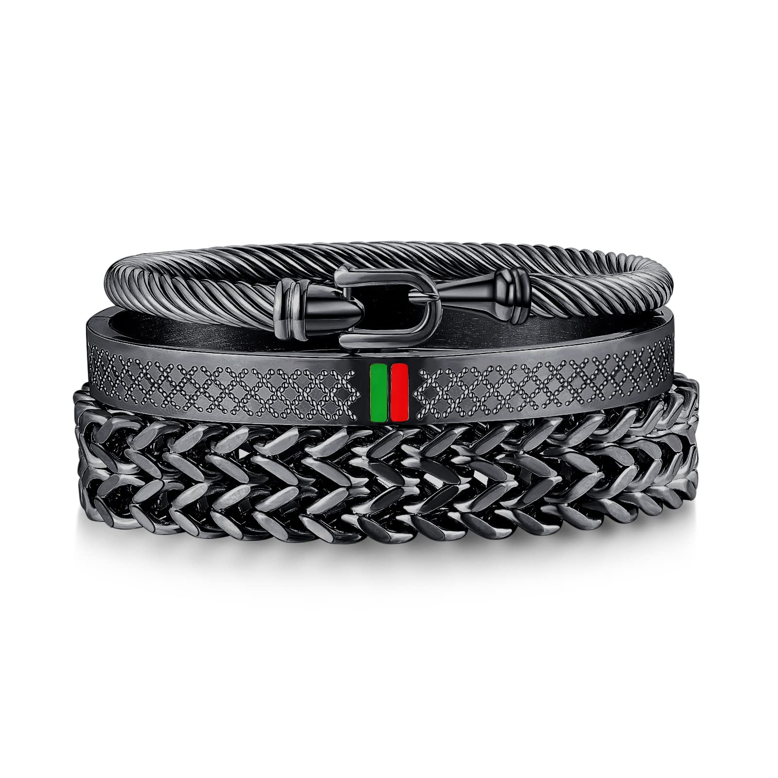 WFYOU 3PCS Stainless Steel Bracelets for Men Gold Roman Numeral Bangle Bracelet Twisted Cable Bracelet Adjustable Cuff Bracelet Mens Luxury Jewelry Bracelets Gifts