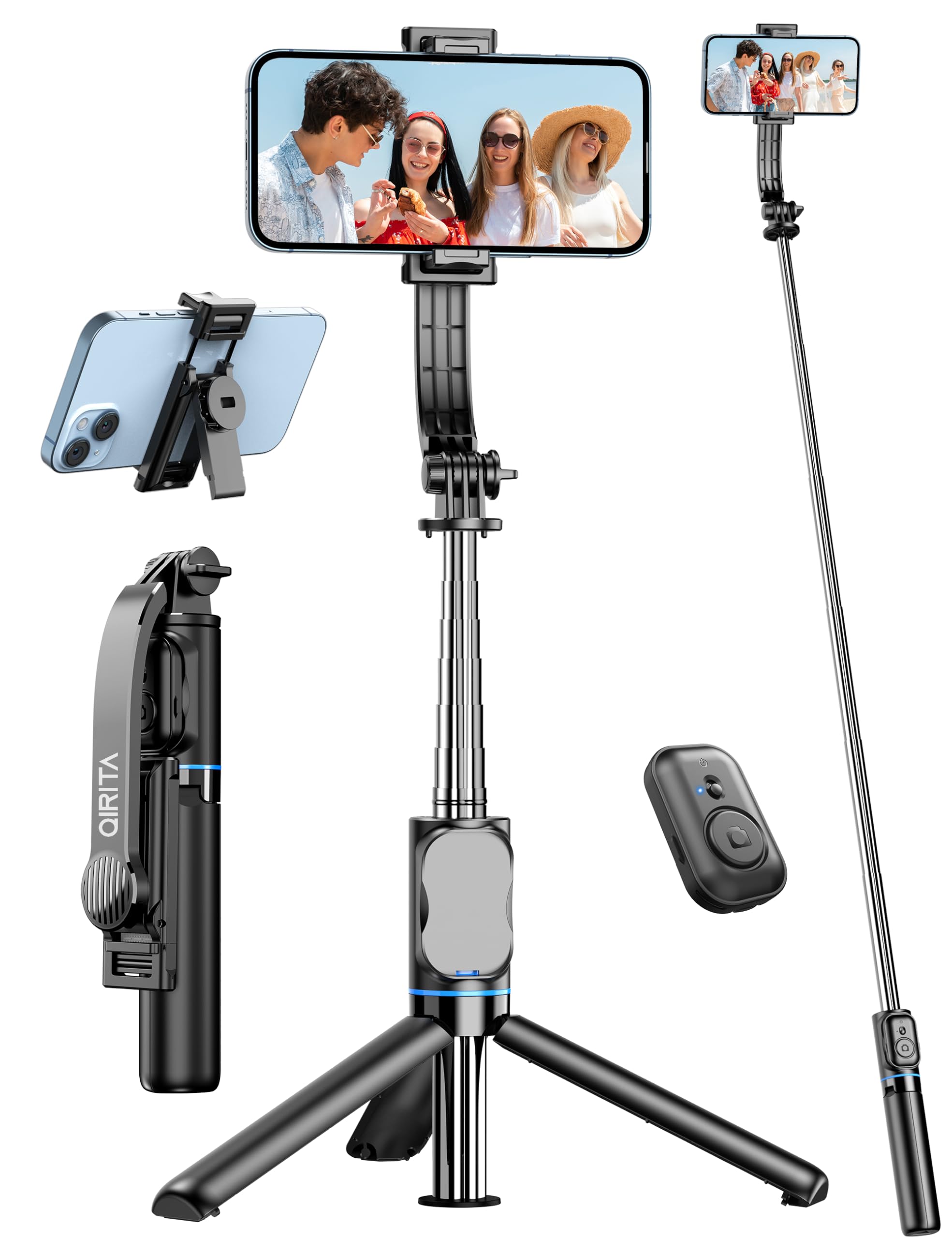 Selfie Stick, 41'' Extendable Phone Tripod Stand with Phone Holder & Detachable Remote, 360° Rotation Selfie Stick Tripod for Cell Phone Compatible with iPhone, Android, Samsung