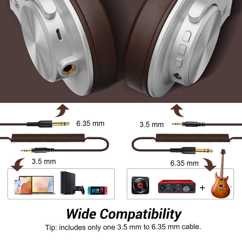 OneOdio A70 Bluetooth Over Ear Headphones, Wireless Headphones with 72H Playtime, Hi-Res, Built-in Mic, 3.5mm/6.35mm Wired Audio Jack for Studio Monitor & Mixing DJ Guitar AMP, Computer Laptop PC
