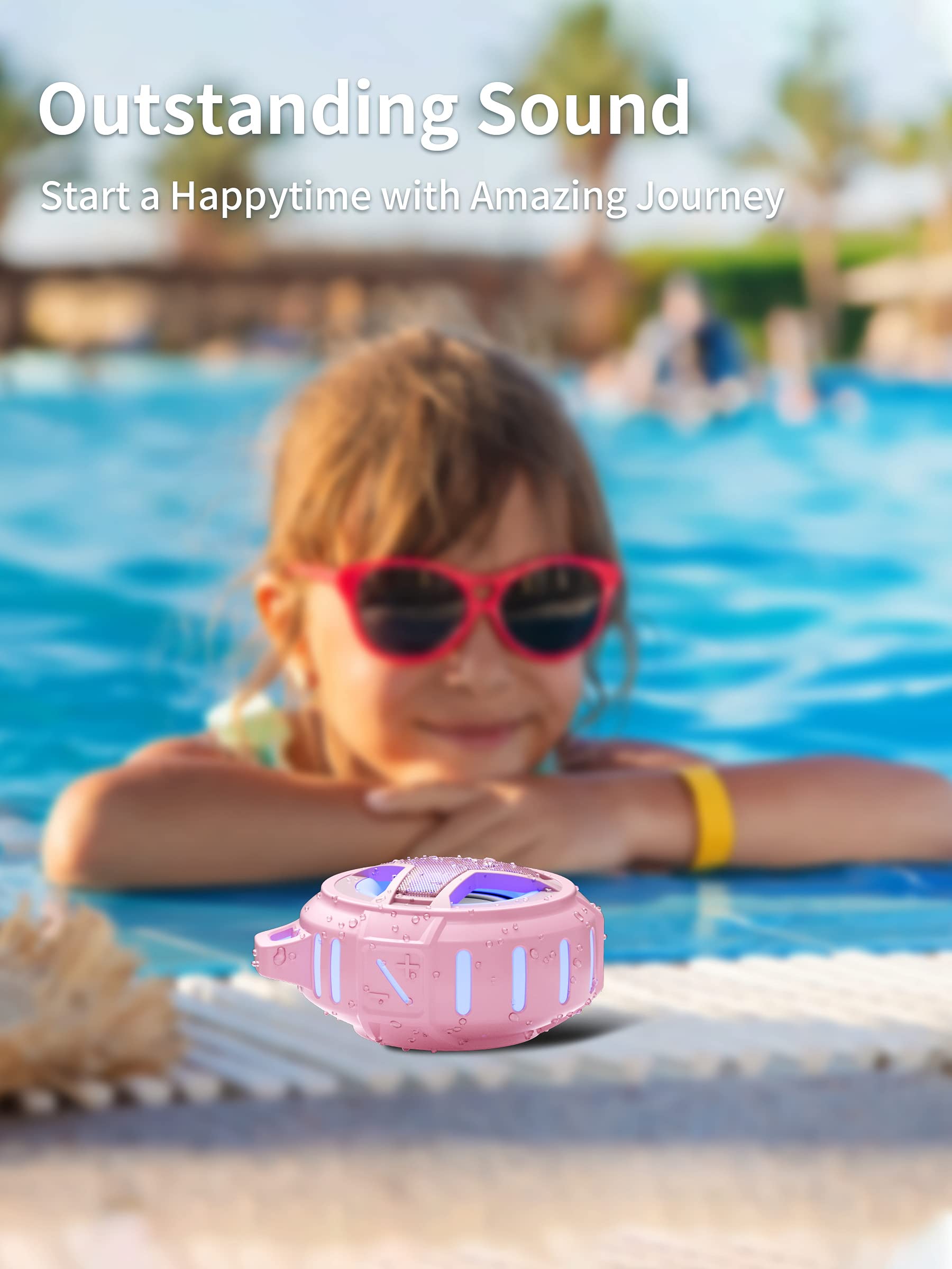 EBODA Bluetooth Shower Speaker, Portable Bluetooth Speakers, IP67 Waterproof Wireless Speaker with LED Light, Floating, 2000mAh, True Wireless Stereo for Kayak, Beach, Gifts for unisex -Black