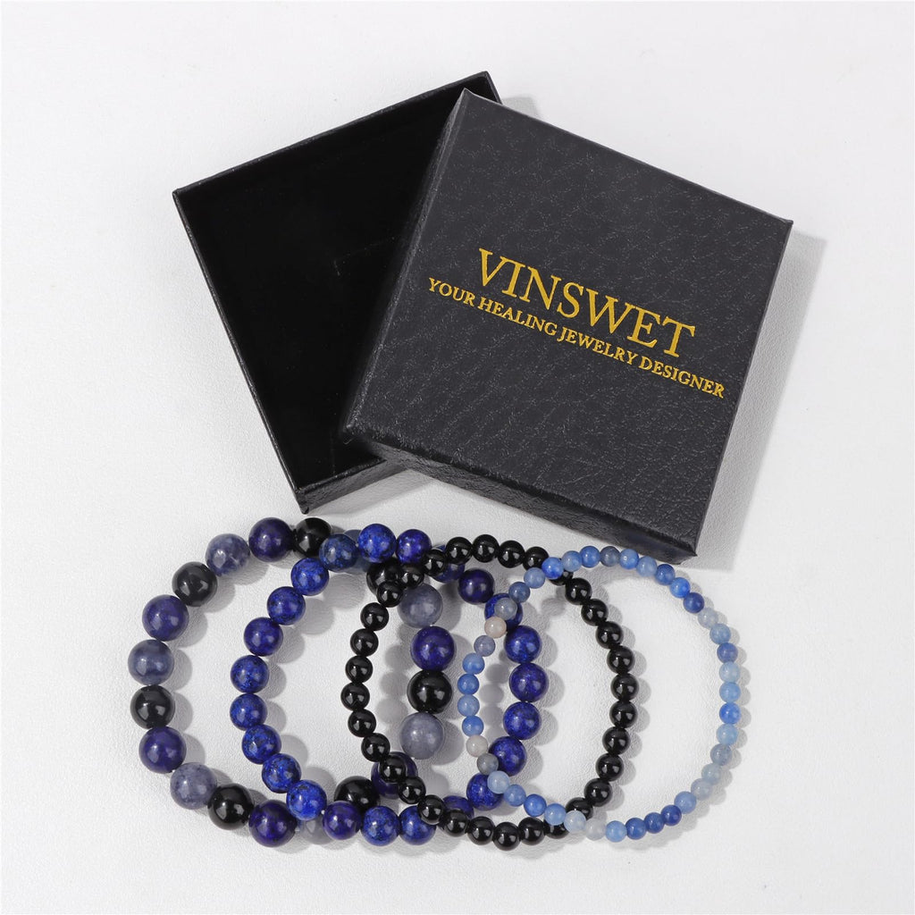 4pcs Beaded Bracelets for Women,Natural Healing Crystal Gemstones Bracelet,Anxiety Stress Relief Bracelet Handmade purple Jewelry Gifts for Women