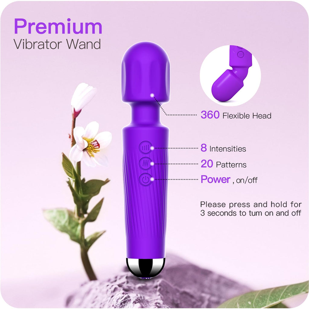 Vibrator Wand,Adult Sex Toy Wand, G Spot Dildo, Clit Vibrator, Sex Vibrators,Clitoris Stimulation,with 8 Speeds & 20 Patterns,Fully Waterproof,Vibrating Wand for her Pleasure (Rose Red)