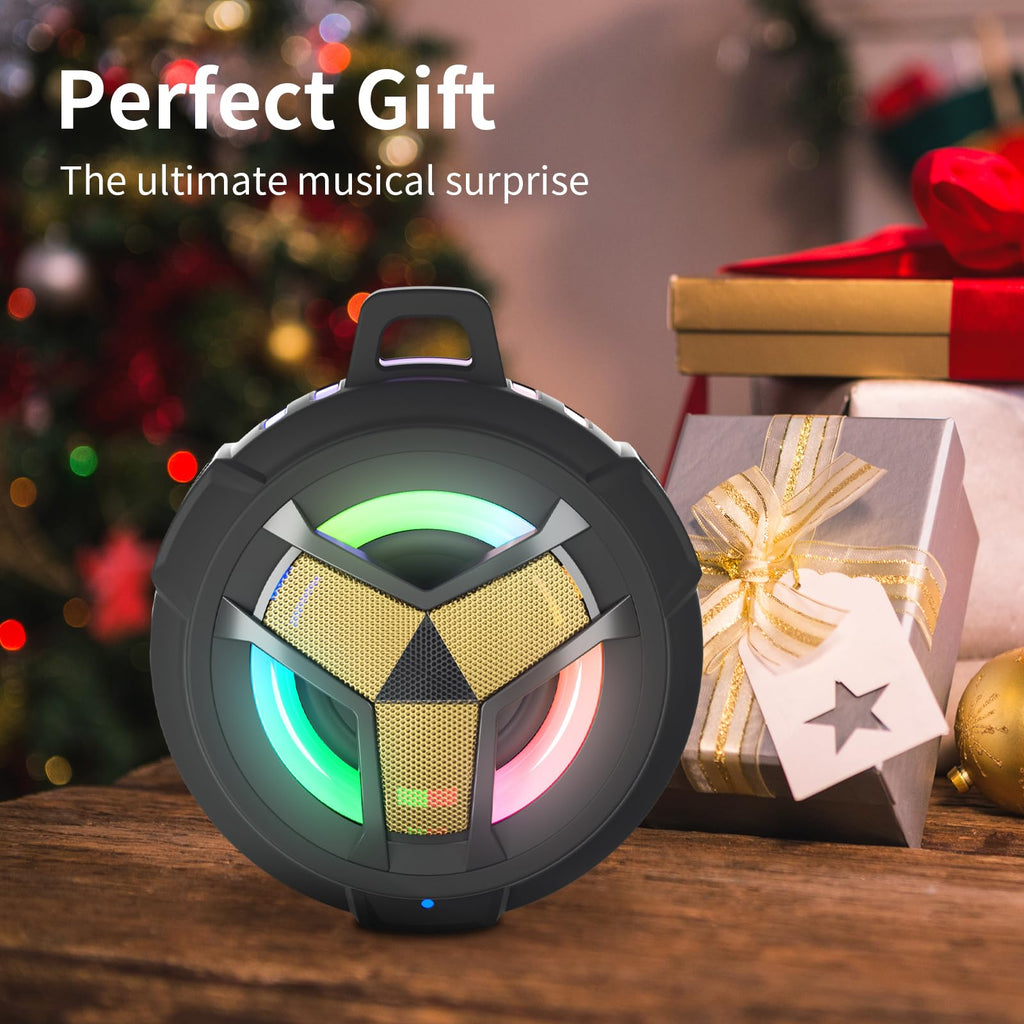 EBODA Bluetooth Shower Speaker, Portable Bluetooth Speakers, IP67 Waterproof Wireless Speaker with LED Light, Floating, 2000mAh, True Wireless Stereo for Kayak, Beach, Gifts for unisex -Black