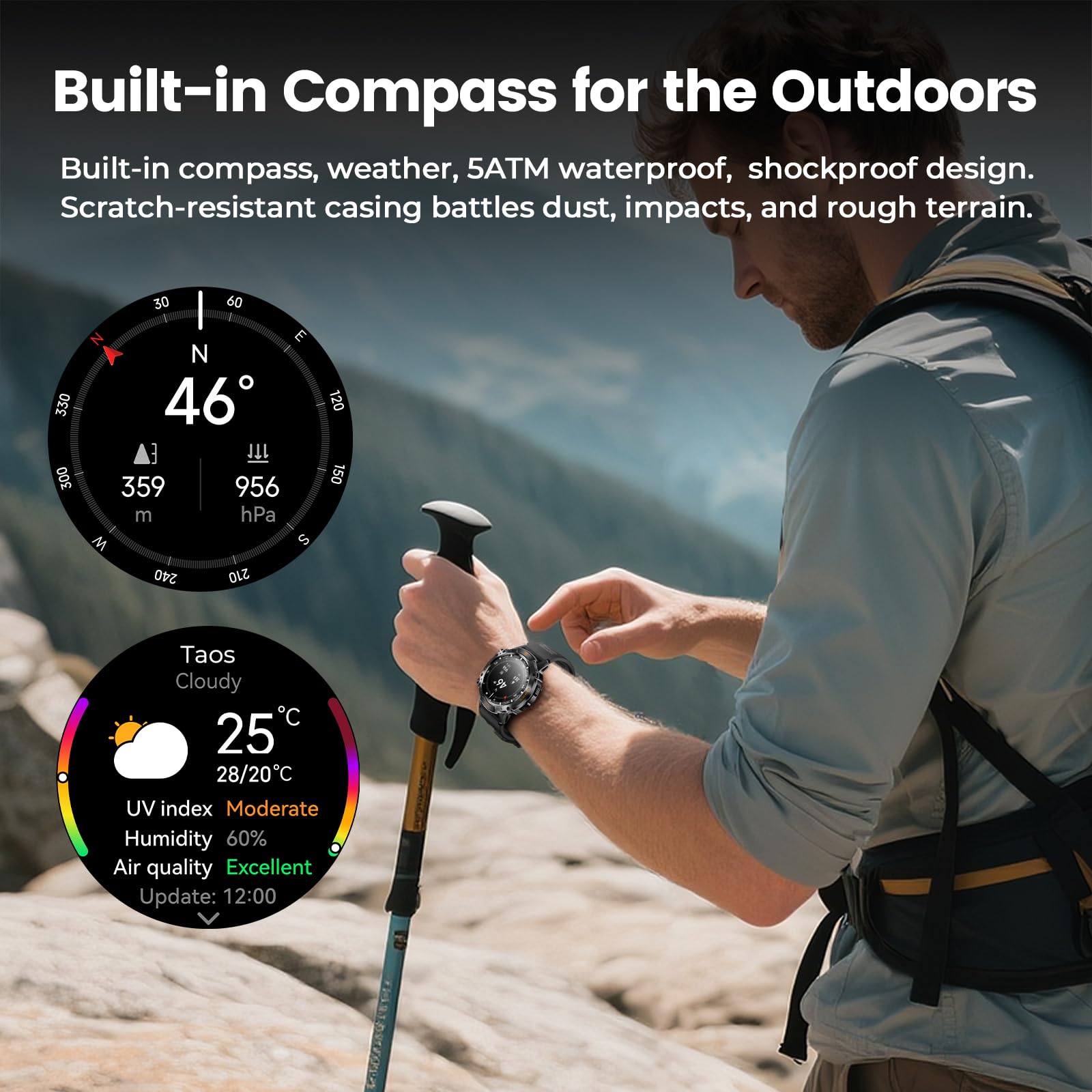 WalkerFit Smart Watch for Men, 1.43" Round AMOLED, 5ATM Waterproof, Heart Rate & Sleep Monitor,Long Battery,Outdoor Fitness Activity Tracker,Voice Control&Bluetooth Call,Compatible with iPhone Android