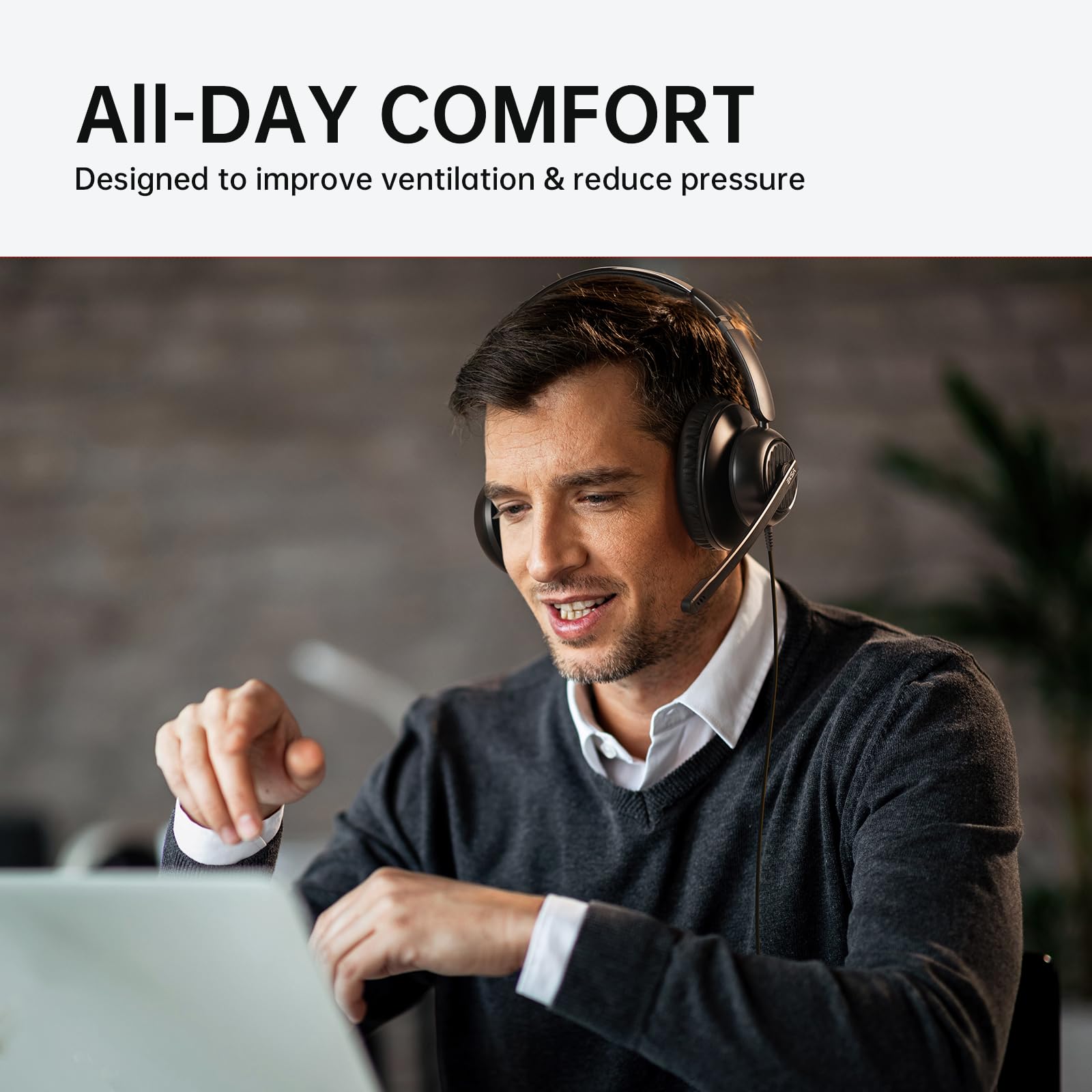 EKSA H8 USB Headset with Microphone for Work, Stereo Wired Computer Headphones with Mic Noise Cancelling, in Line Controls, 3.5mm Jack USB-C/A Over-Ear Headset for PC Laptop Office Call Center Teams