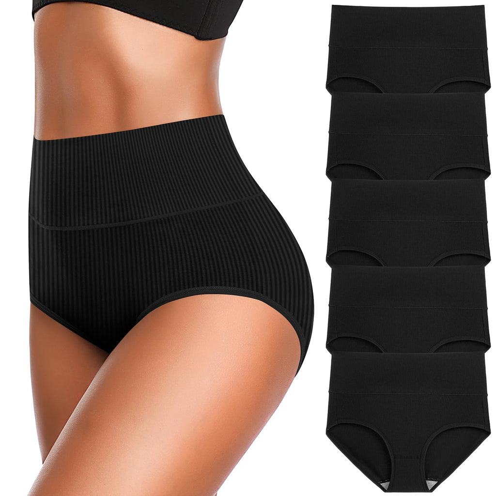 Women's High Waist Cotton Underwear Super Stretchy Briefs Full Coverage Panties Soft Women Panties 5-Pack