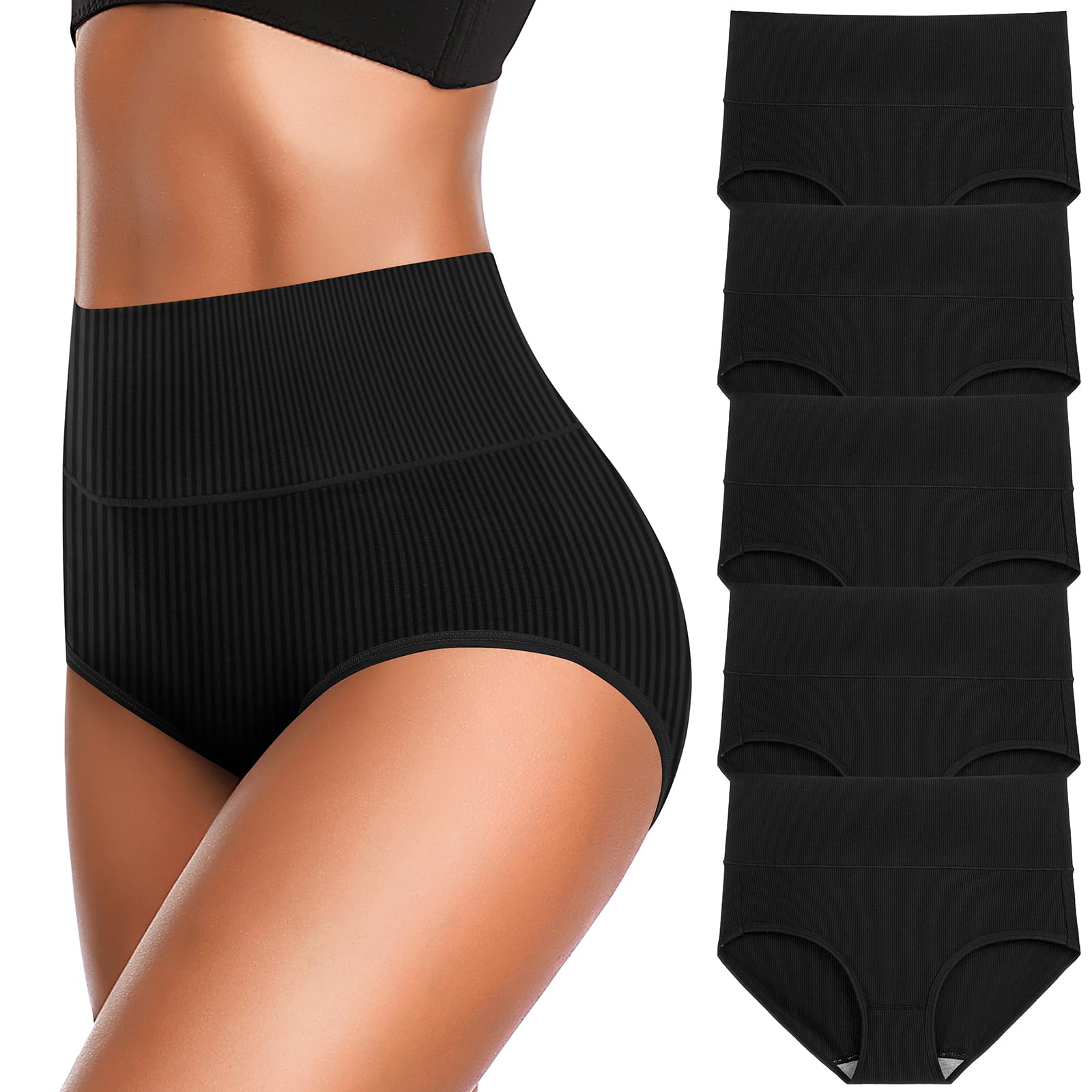Women's High Waist Cotton Underwear Super Stretchy Briefs Full Coverage Panties Soft Women Panties 5-Pack