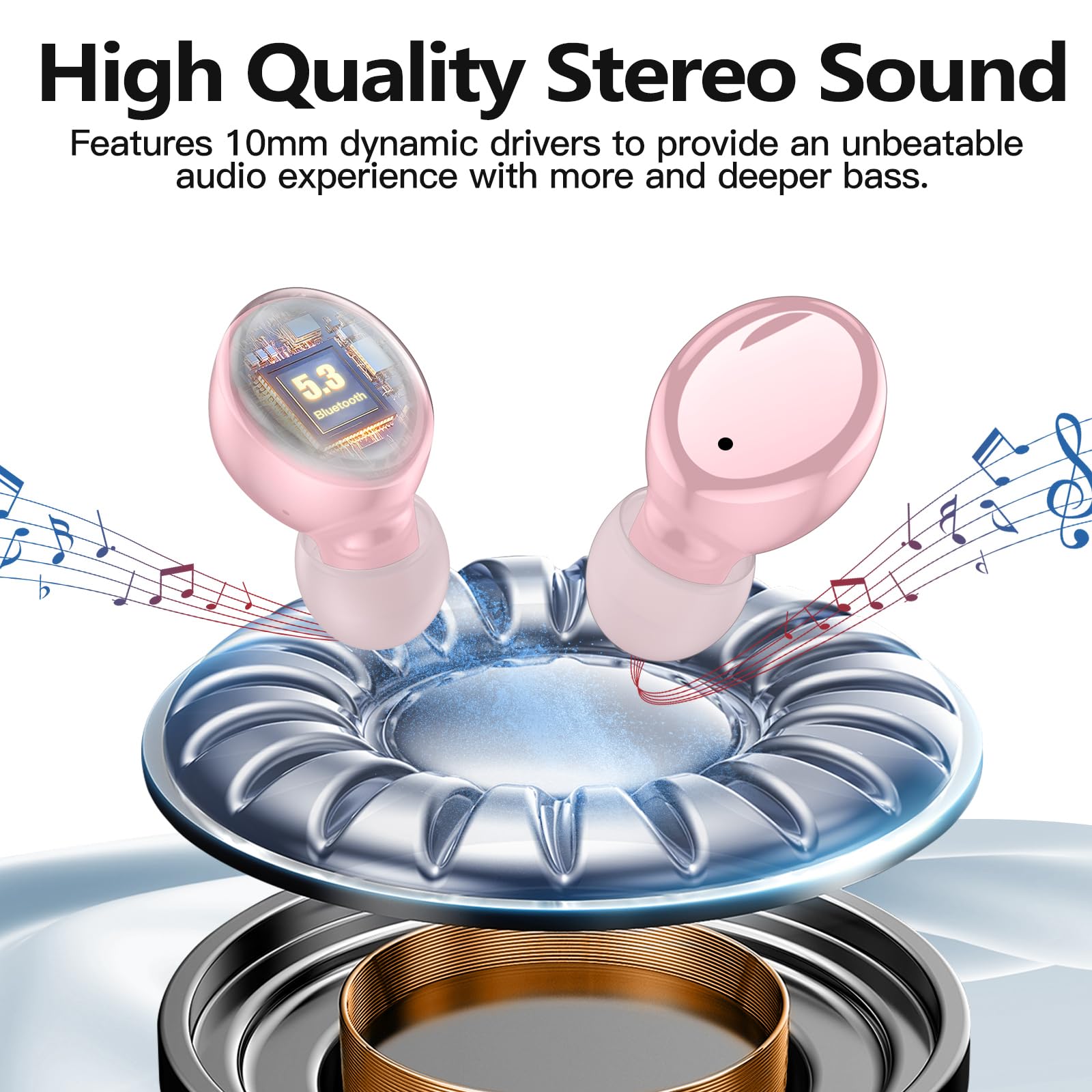 kurdene Wireless Earbuds Bluetooth 5.3 in Ear Buds Light Weight Headphones,Deep Bass Sound,Built in Mics Headset,Clear Calls Earphones for Sports Workout