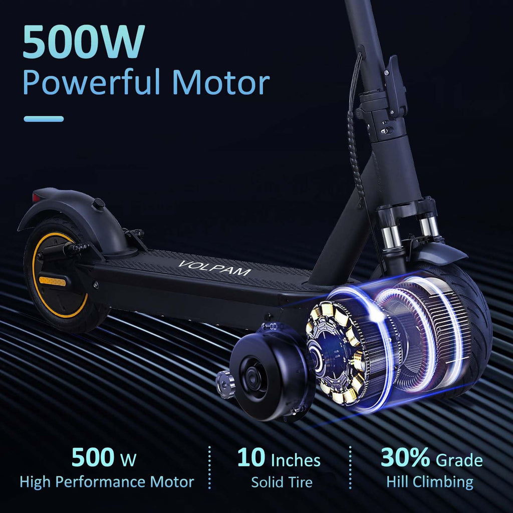 VOLPAM Electric Scooter, 350W/500W Powerful Motor, 8.5"/10" Solid Tires, 19/22Mph, 28/23/21/16 Miles Max Range, Dual Braking
