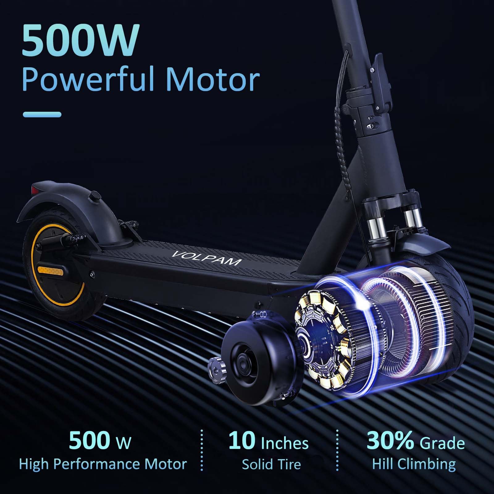 VOLPAM Electric Scooter, 350W/500W Powerful Motor, 8.5"/10" Solid Tires, 19/22Mph, 28/23/21/16 Miles Max Range, Dual Braking