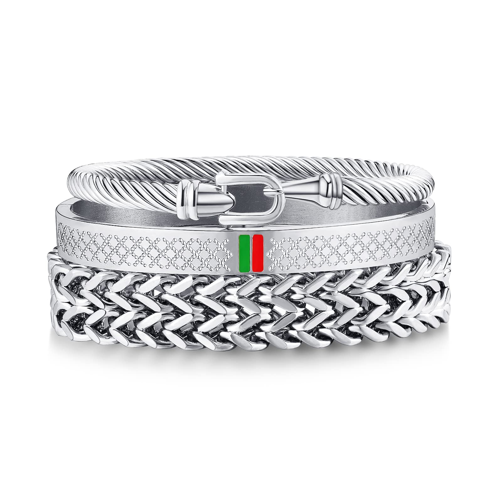 WFYOU 3PCS Stainless Steel Bracelets for Men Gold Roman Numeral Bangle Bracelet Twisted Cable Bracelet Adjustable Cuff Bracelet Mens Luxury Jewelry Bracelets Gifts