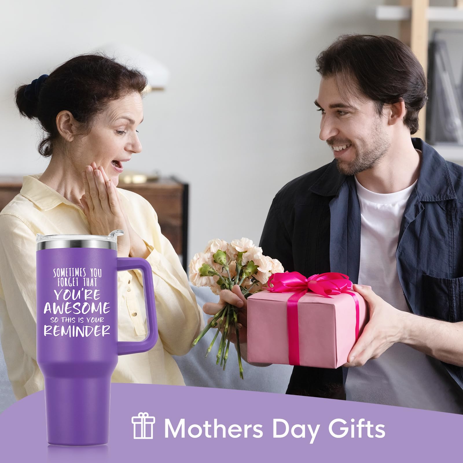 NOWWISH Inspirational Coffee Mug for Men, 14oz Vacuum Insulated Stainless Steel Cup, You Are Awesome Gift for Husband, Boyfriend, Dad - Navy Blue