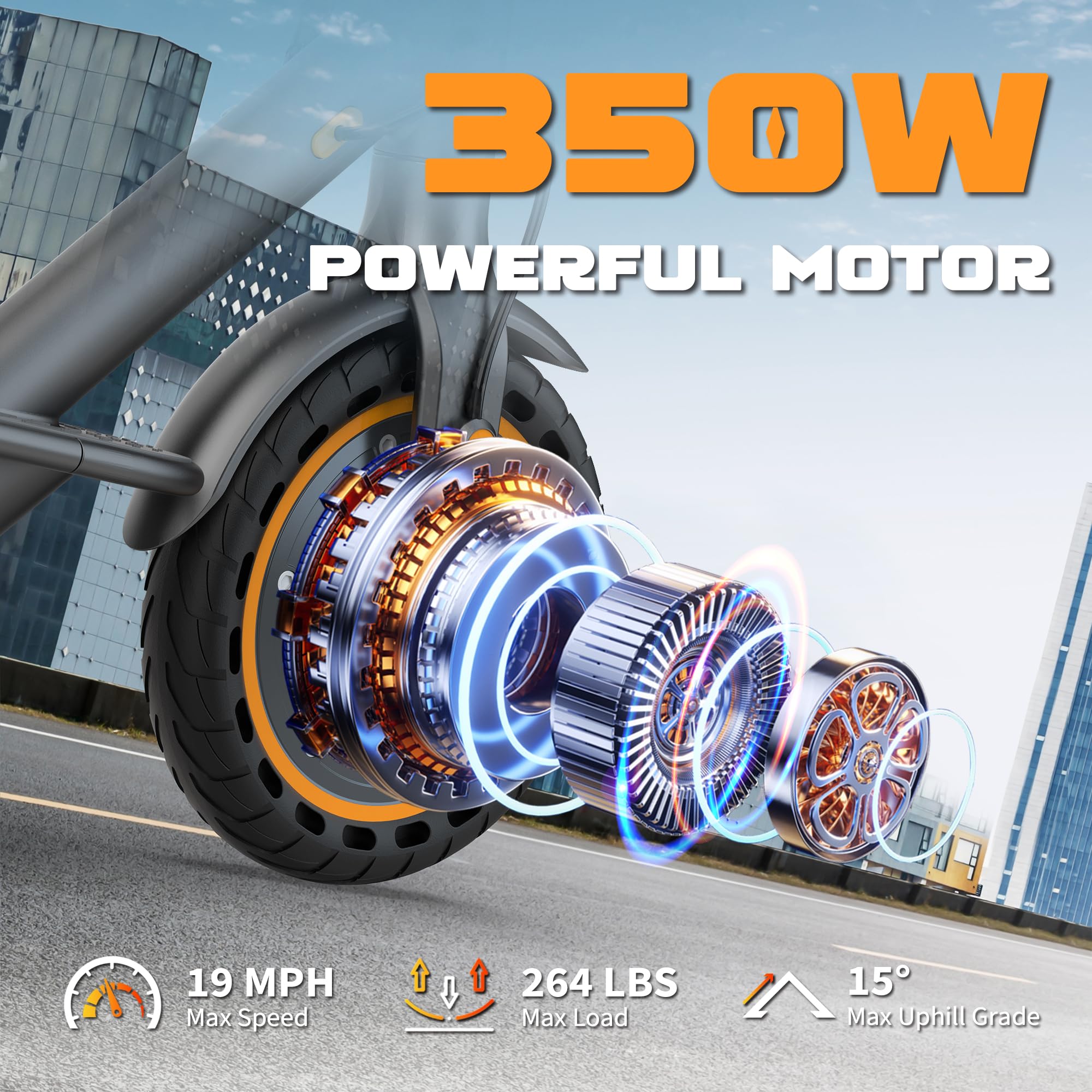 VOLPAM Electric Scooter, 350W/500W Powerful Motor, 8.5"/10" Solid Tires, 19/22Mph, 28/23/21/16 Miles Max Range, Dual Braking