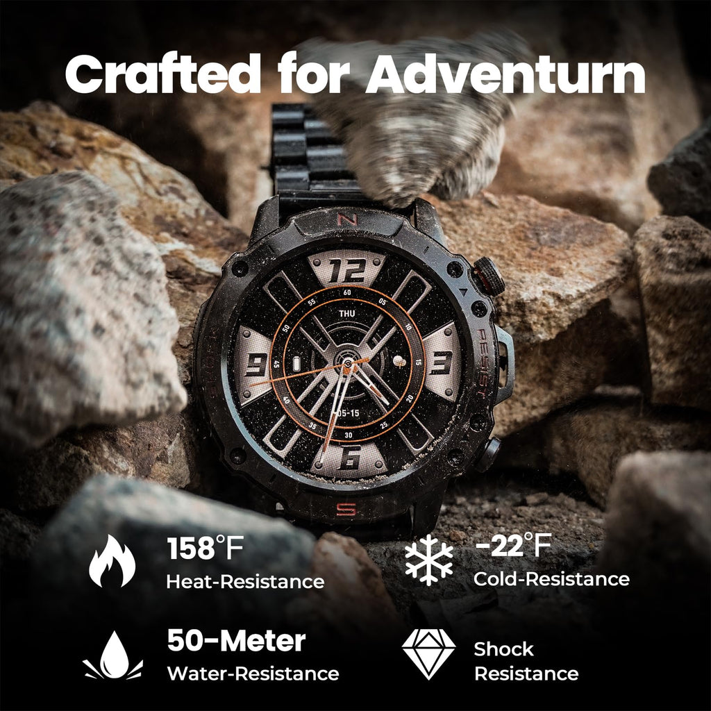 WalkerFit Smart Watch for Men, 1.43" Round AMOLED, 5ATM Waterproof, Heart Rate & Sleep Monitor,Long Battery,Outdoor Fitness Activity Tracker,Voice Control&Bluetooth Call,Compatible with iPhone Android