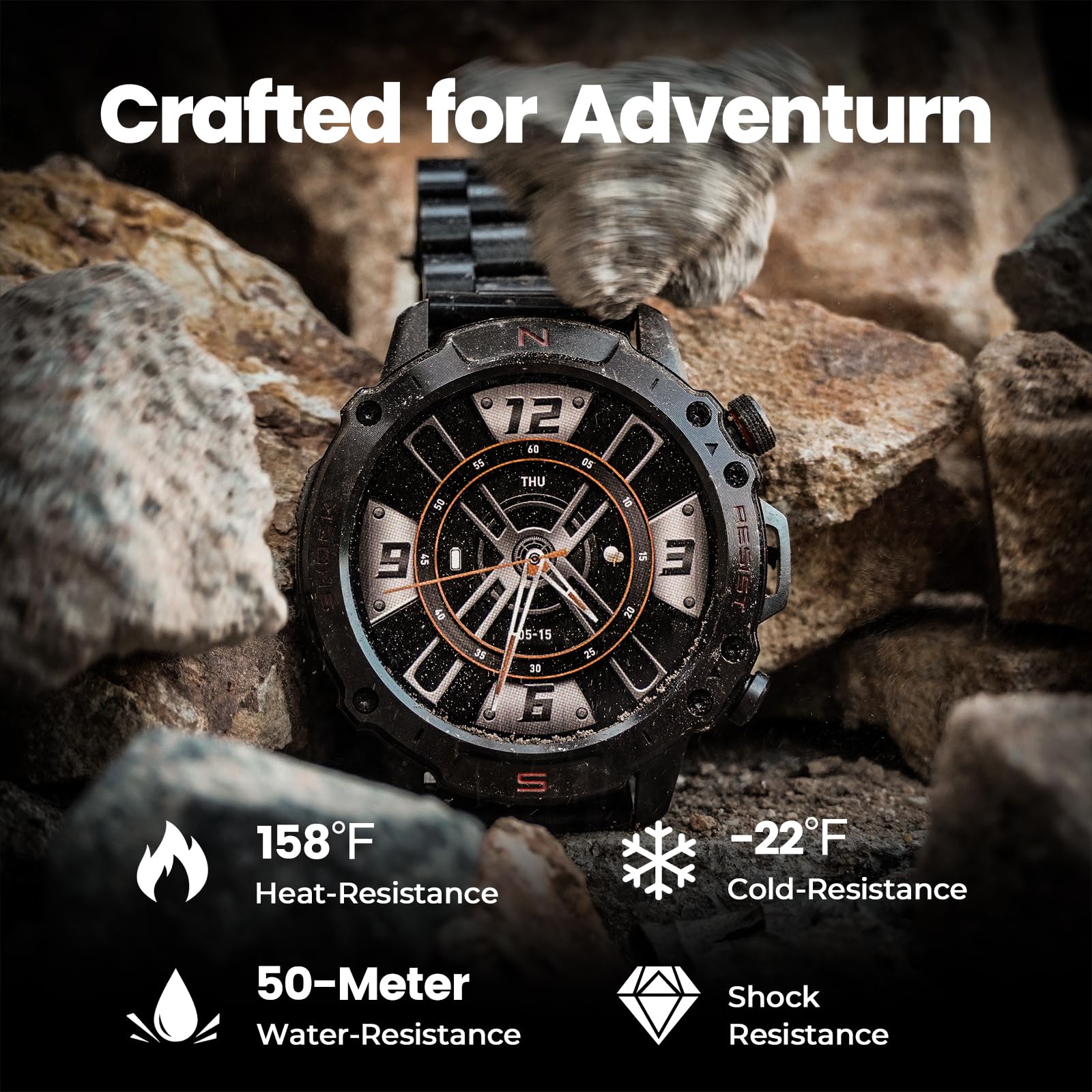 WalkerFit Smart Watch for Men, 1.43" Round AMOLED, 5ATM Waterproof, Heart Rate & Sleep Monitor,Long Battery,Outdoor Fitness Activity Tracker,Voice Control&Bluetooth Call,Compatible with iPhone Android