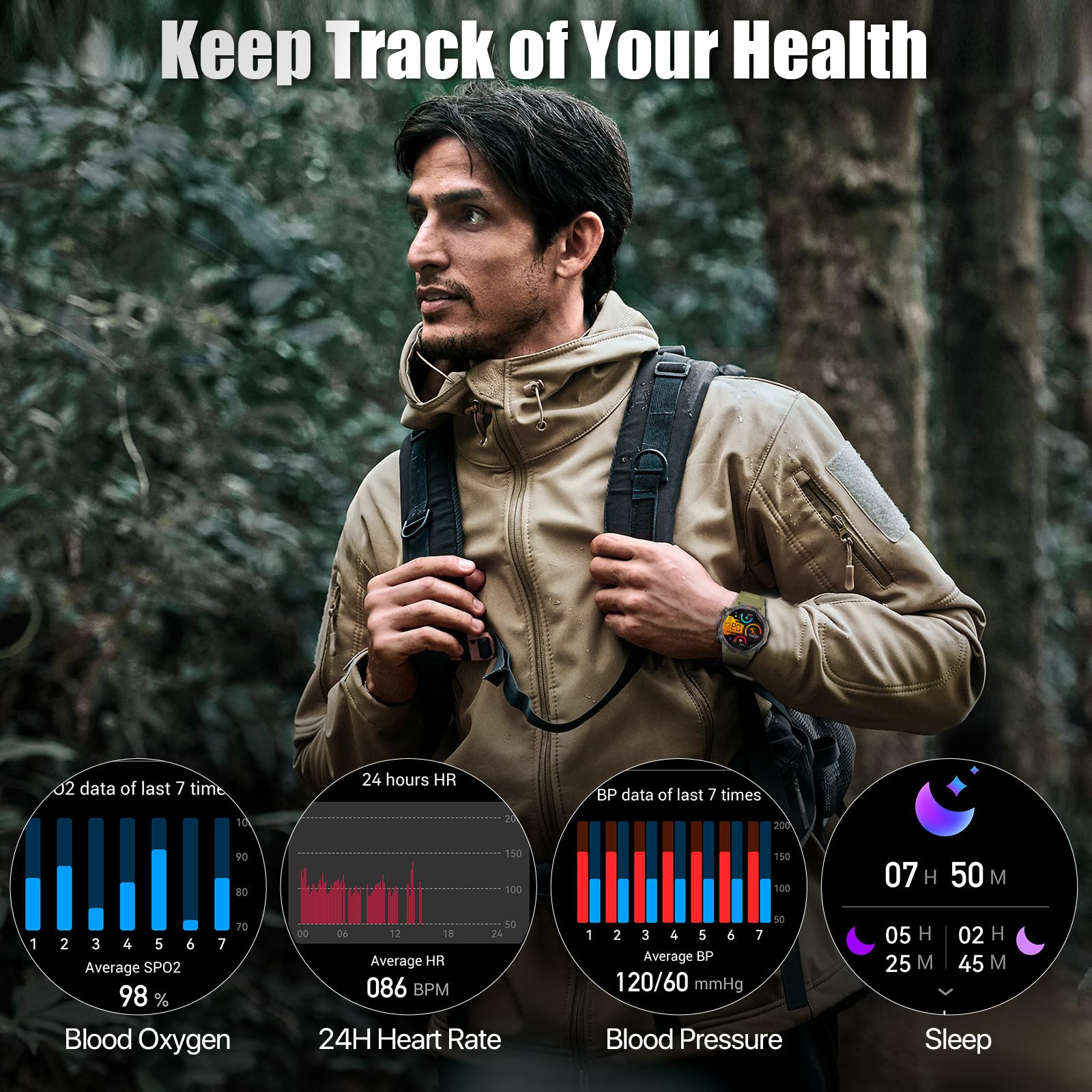 WalkerFit Smart Watch for Men, 1.43" Round AMOLED, 5ATM Waterproof, Heart Rate & Sleep Monitor,Long Battery,Outdoor Fitness Activity Tracker,Voice Control&Bluetooth Call,Compatible with iPhone Android