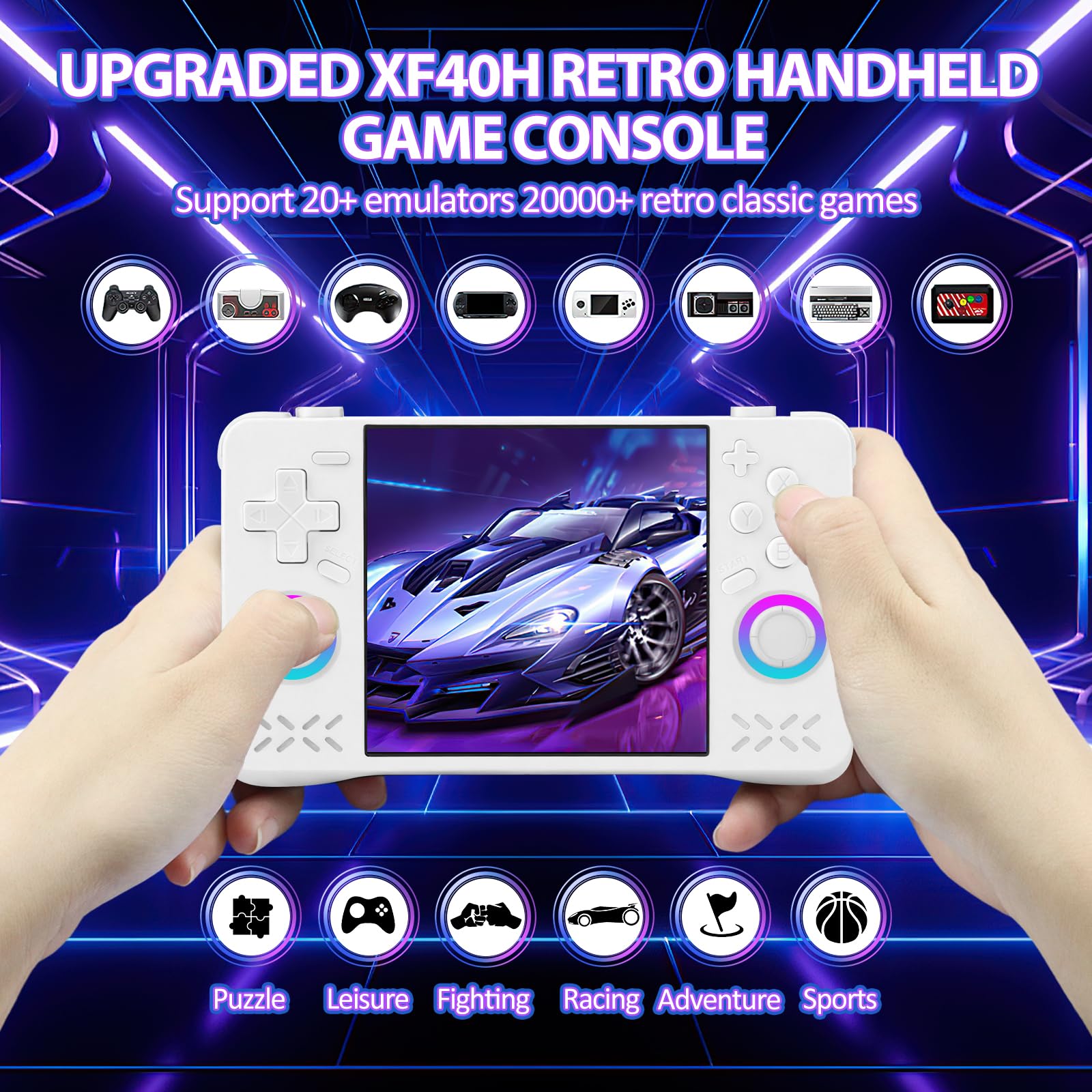 Upgraded XF40H Handheld Game Console, Retro Gaming Console Preloaded Classic Games with Multiple Emulators, 4.0 Inch 4K HD IPS Screen Open Source Linux System, Pocket Video Gaming (Black-128G)