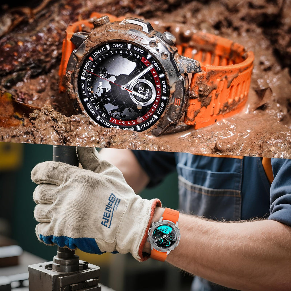 WalkerFit Smart Watch for Men, 1.43" Round AMOLED, 5ATM Waterproof, Heart Rate & Sleep Monitor,Long Battery,Outdoor Fitness Activity Tracker,Voice Control&Bluetooth Call,Compatible with iPhone Android