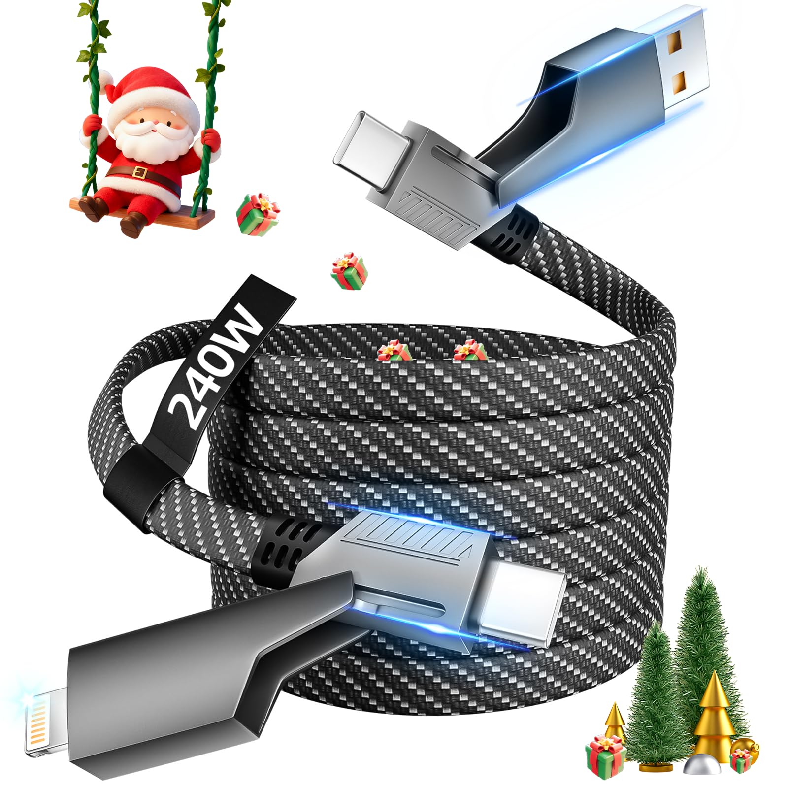 IDISON Multi Charging Cable(2Pack 4FT), 3 in 1 USB Charging Cable for Multiple Devices, Braided Universal Phone Charger Cord with Type-C, Micro USB, IP Port for iPhone17/16/14/Android Phones and More