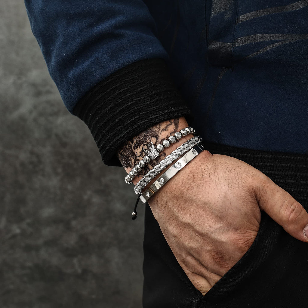 WFYOU 3PCS Stainless Steel Bracelets for Men Gold Roman Numeral Bangle Bracelet Twisted Cable Bracelet Adjustable Cuff Bracelet Mens Luxury Jewelry Bracelets Gifts