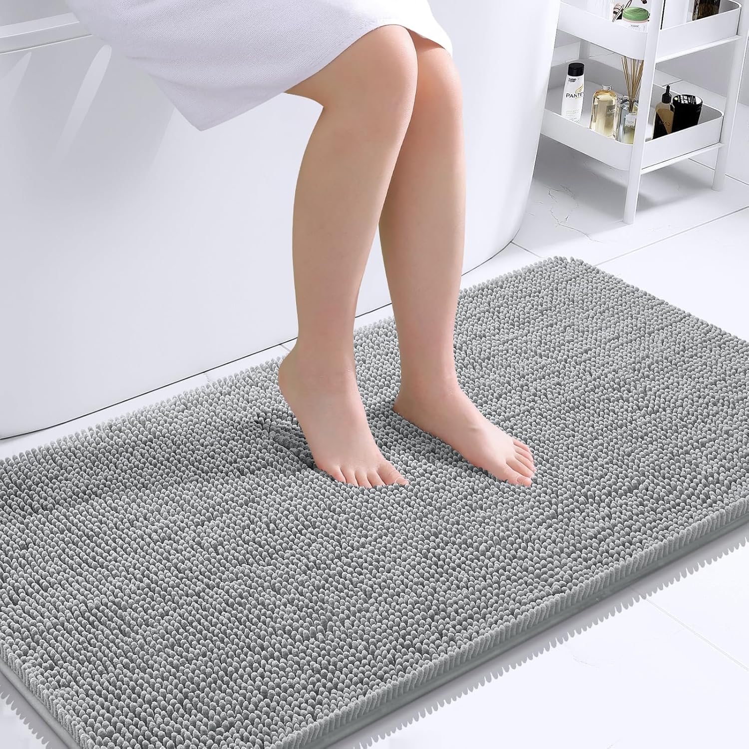 OLANLY Bathroom Rugs 30x20, Extra Soft Absorbent Chenille Bath Rugs, Rubber Backing Quick Dry, Machine Washable Bath Mats for Bathroom Floor, Tub and Shower, Home Decor Accessories, Grey