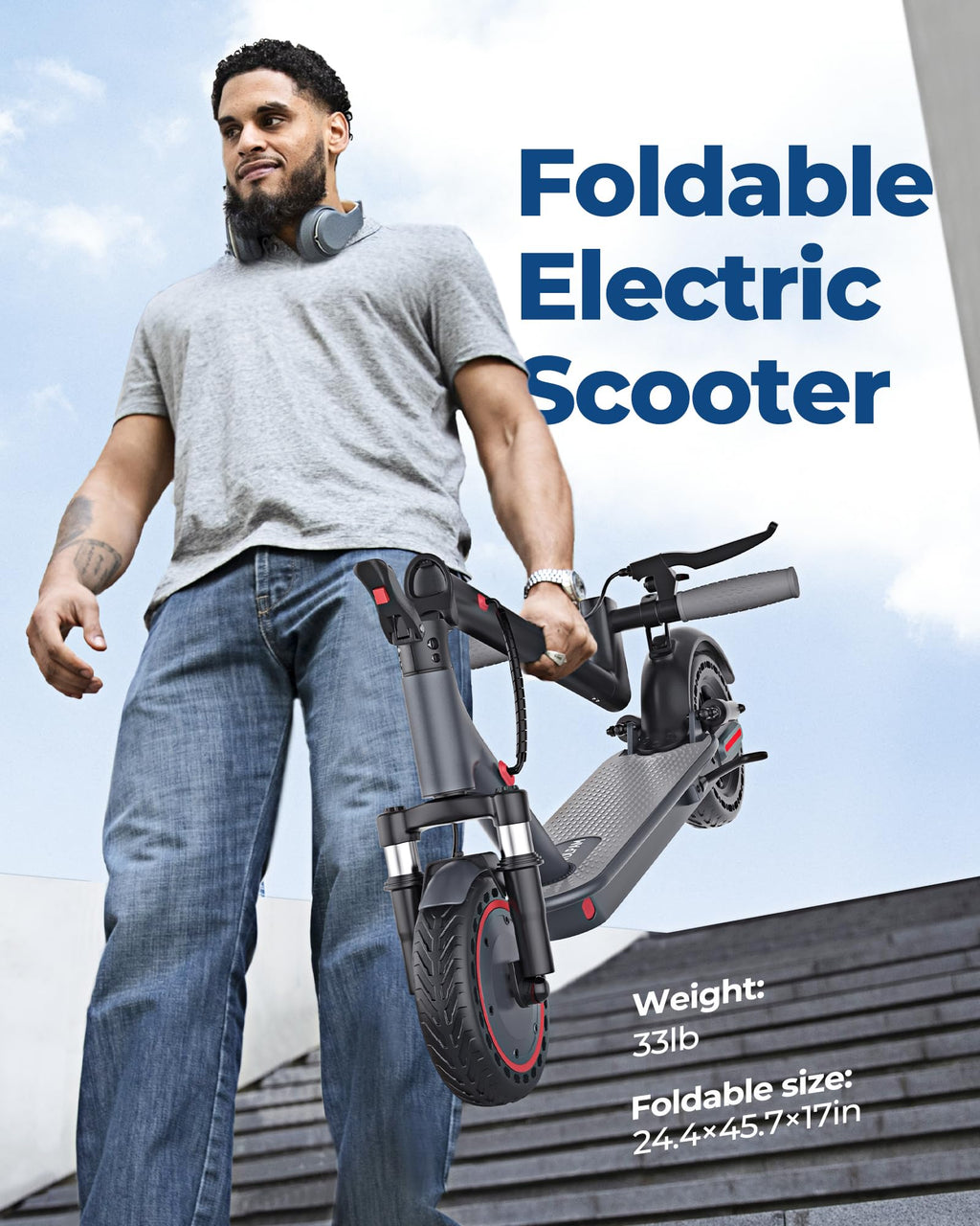 VOLPAM Electric Scooter, 350W/500W Powerful Motor, 8.5"/10" Solid Tires, 19/22Mph, 28/23/21/16 Miles Max Range, Dual Braking