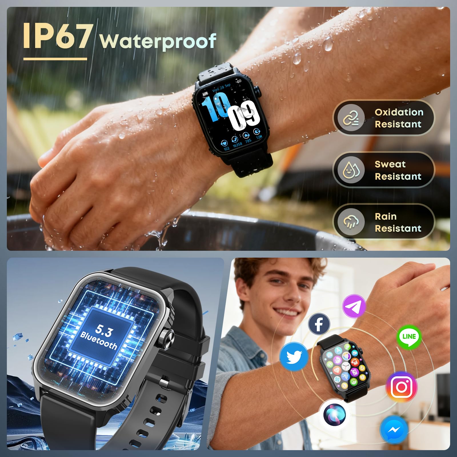 Smart Watches for Women Men, 120 Sports Modes Smartwatch with 1.83 inches HD Display, Heart Rate/Sleep Monitor, IP67 Waterproof, Bluetooth Call & Music Control for iPhone/Android Black