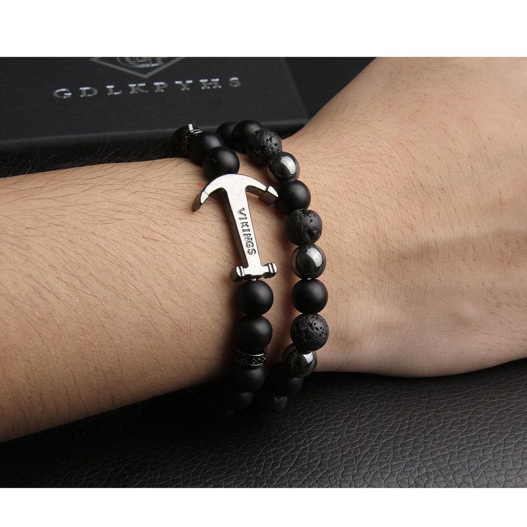 Black Obsidian Bracelet for Men - Black Tourmaline Beaded Bracelets - Mens Bracelet Set 8MM Black Onyx Hematite Lava Stone Beads Triple Protection Bracelet for Men Women Gifts