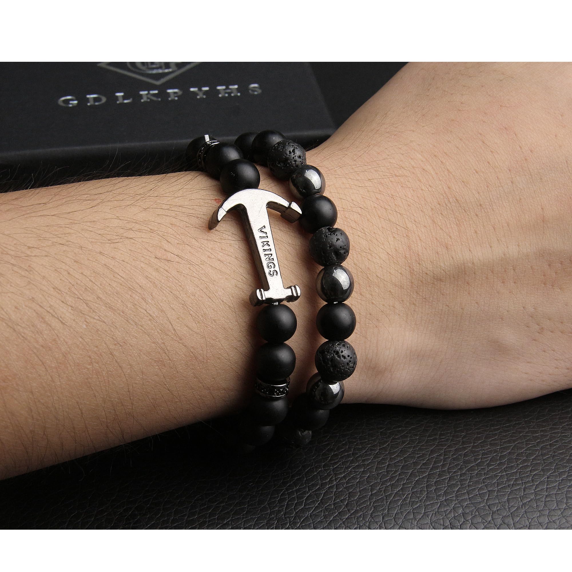 Black Obsidian Bracelet for Men - Black Tourmaline Beaded Bracelets - Mens Bracelet Set 8MM Black Onyx Hematite Lava Stone Beads Triple Protection Bracelet for Men Women Gifts