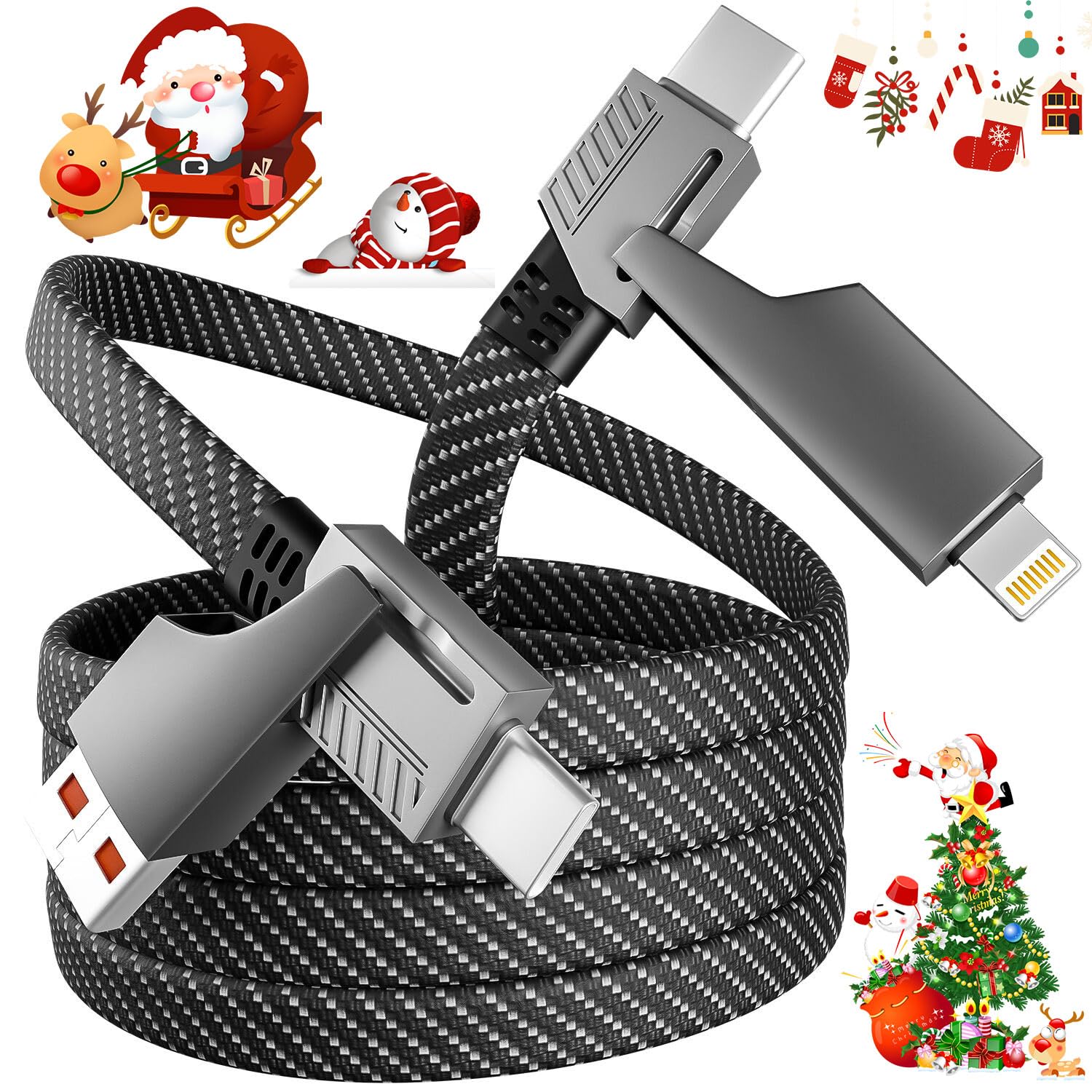 IDISON Multi Charging Cable(2Pack 4FT), 3 in 1 USB Charging Cable for Multiple Devices, Braided Universal Phone Charger Cord with Type-C, Micro USB, IP Port for iPhone17/16/14/Android Phones and More