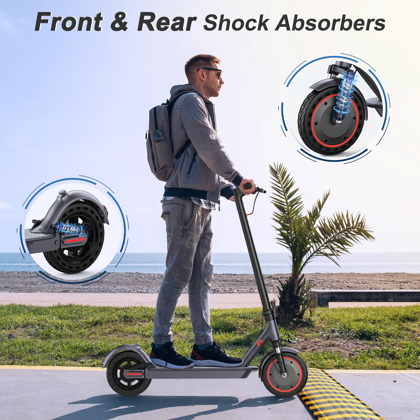 VOLPAM Electric Scooter, 350W/500W Powerful Motor, 8.5"/10" Solid Tires, 19/22Mph, 28/23/21/16 Miles Max Range, Dual Braking