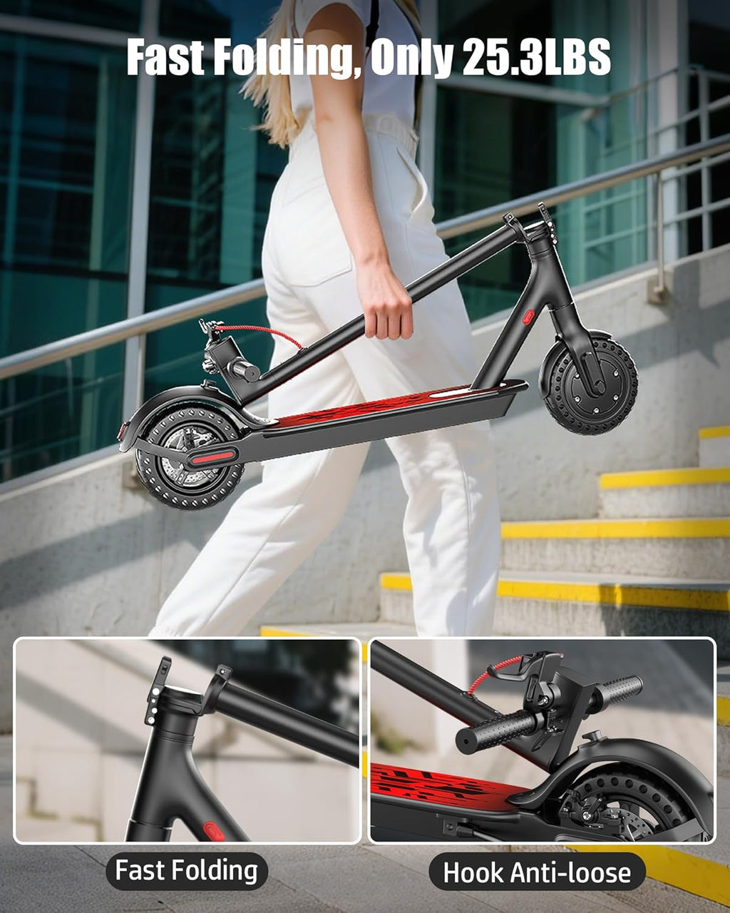 Electric Scooter for Adults, Peak 500W/650W Motor, 19/21 MPH Max Speed, 21/23 Miles Range, 36V Battery, 8.5" Solid Tires, App Control, Lightweight, Foldable Electric Scooter for Commuting, UL2272
